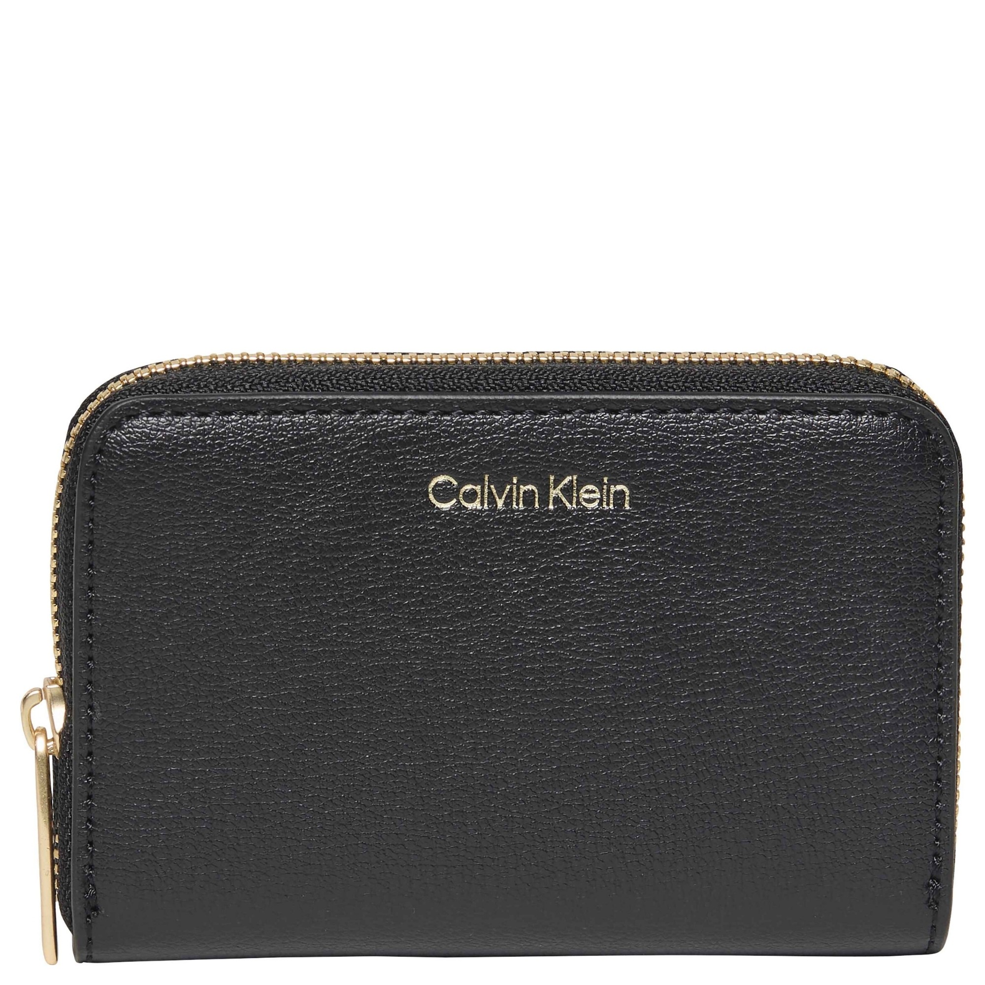 CALVIN KLEIN Piniginė moterims, Juoda, foil logo medium zip around 1