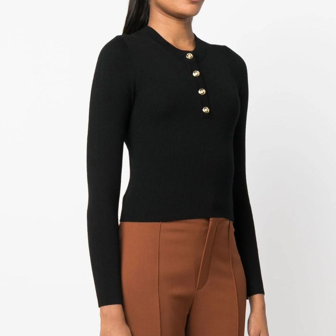MICHAEL KORS Megztinis moterims, Juoda, Merino ribed butn sweater 3