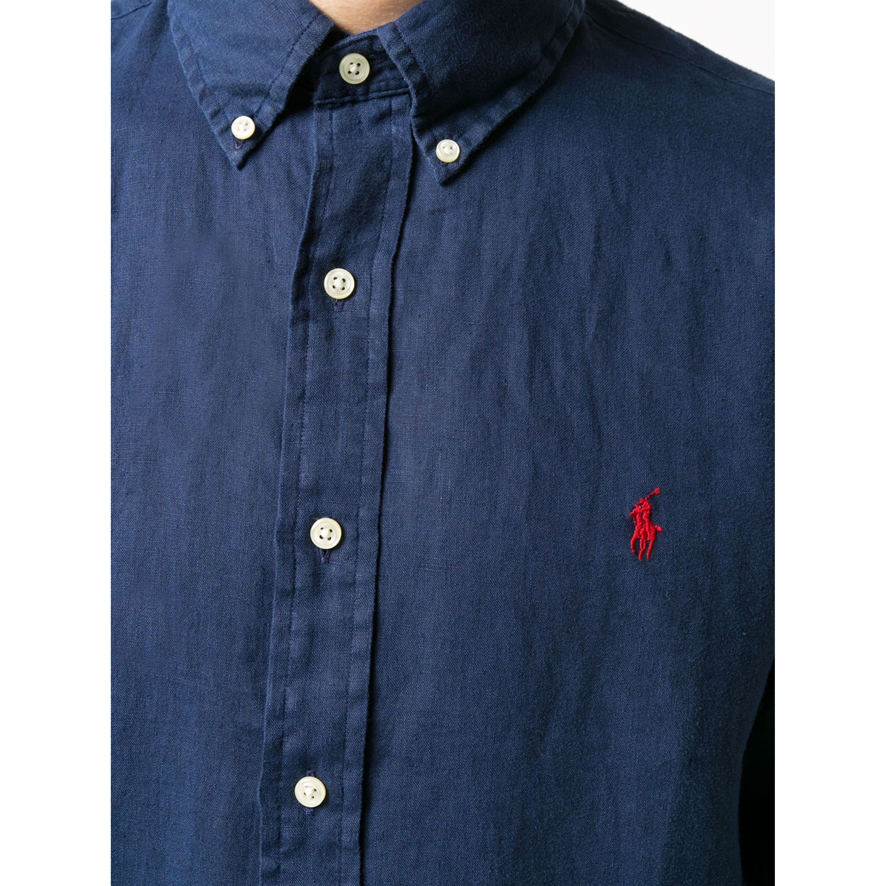 POLO RALPH LAUREN Marškiniai ilgomis rankovėmis vyrams, Mėlyna, Custom fit linen shirt 4