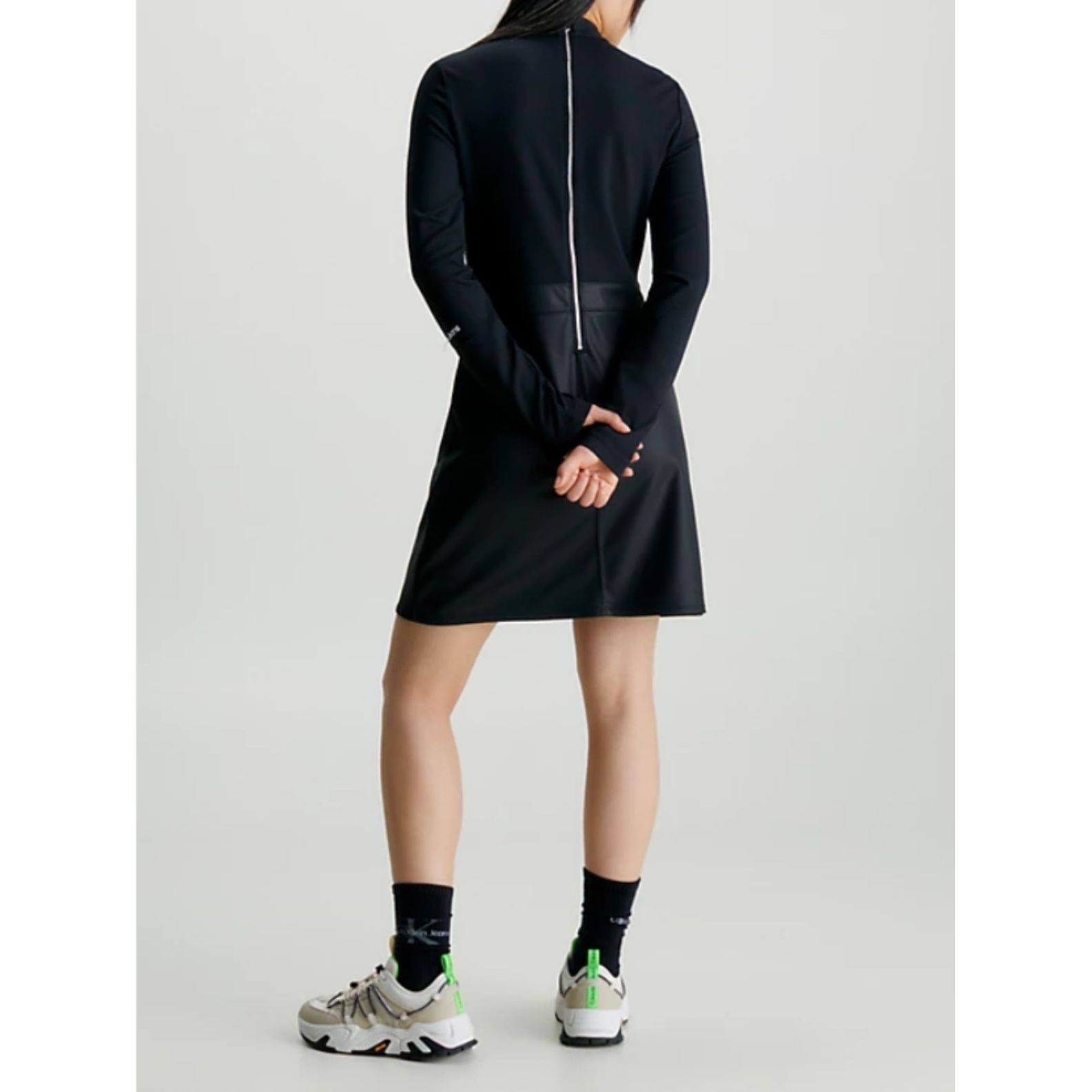 CALVIN KLEIN JEANS Midi suknelė moterims, Juoda, Coated milano a-line dress 3