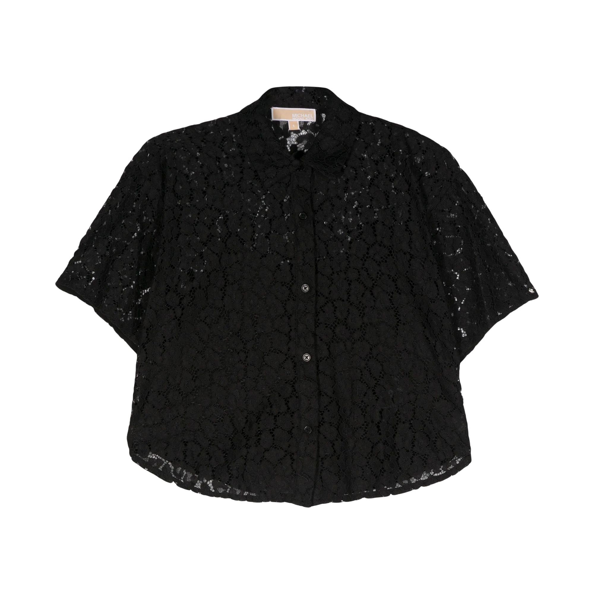 MICHAEL KORS Marškiniai trump. rankovėmis moterims, Juoda, Lace crop shirt 1