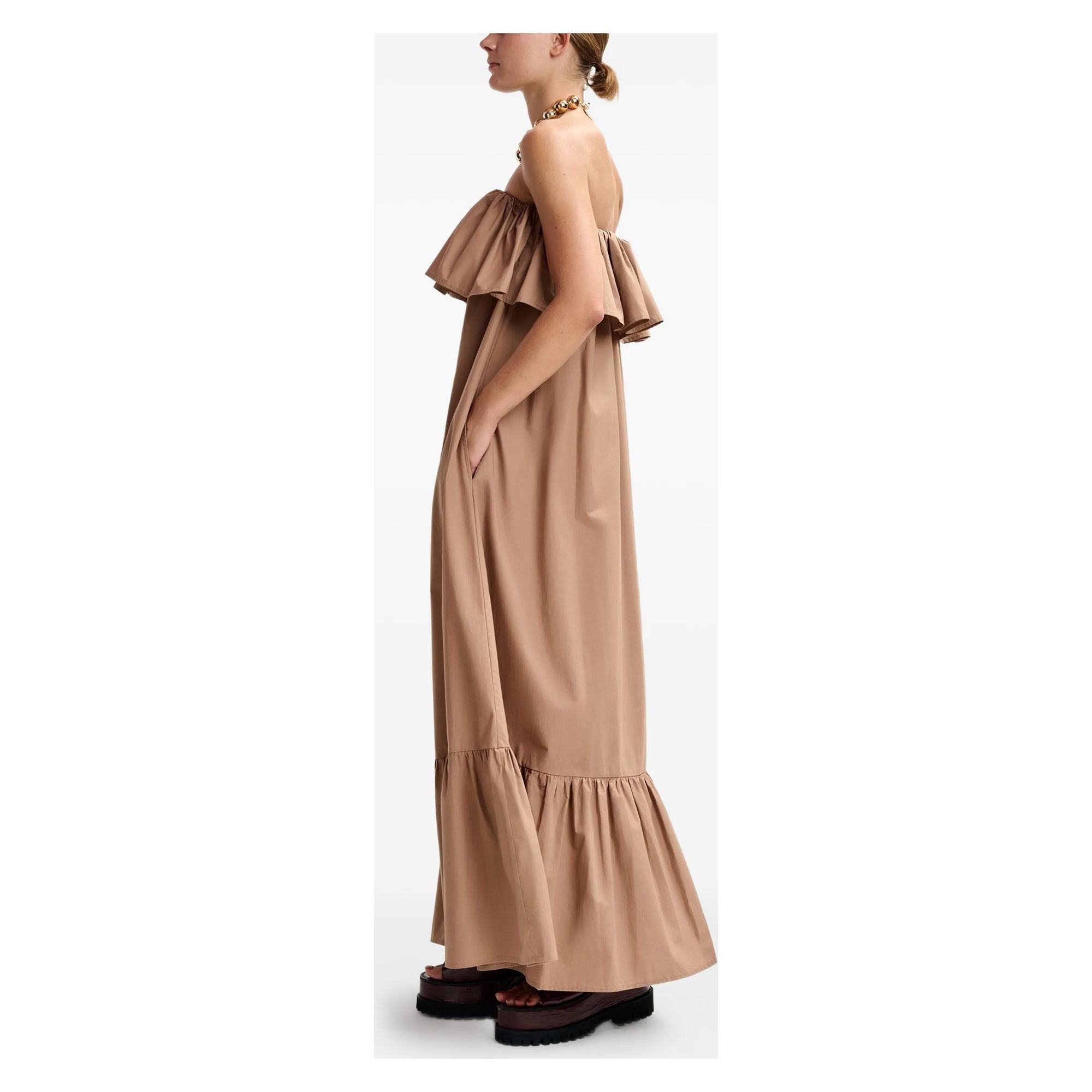 ESSENTIEL ANTWERP Maxi suknelė moterims, Ruda, 2 belted ruffle dress 3