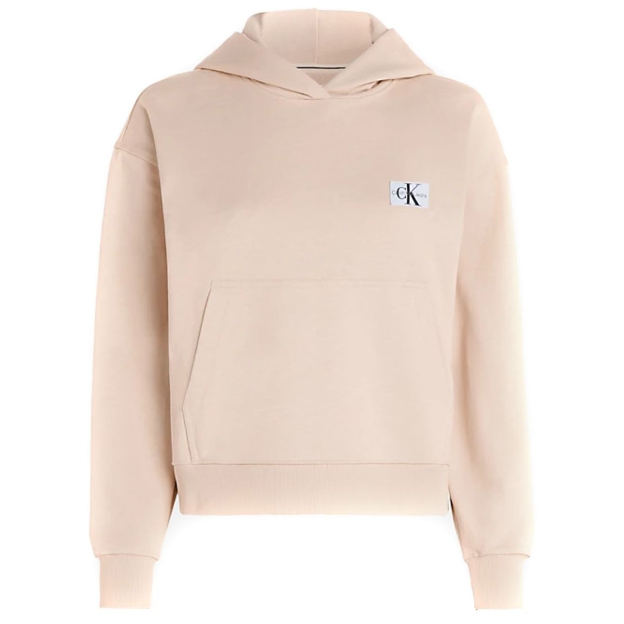 CALVIN KLEIN JEANS Džemperis moterims, Smėlio, Woven label hoodie 1