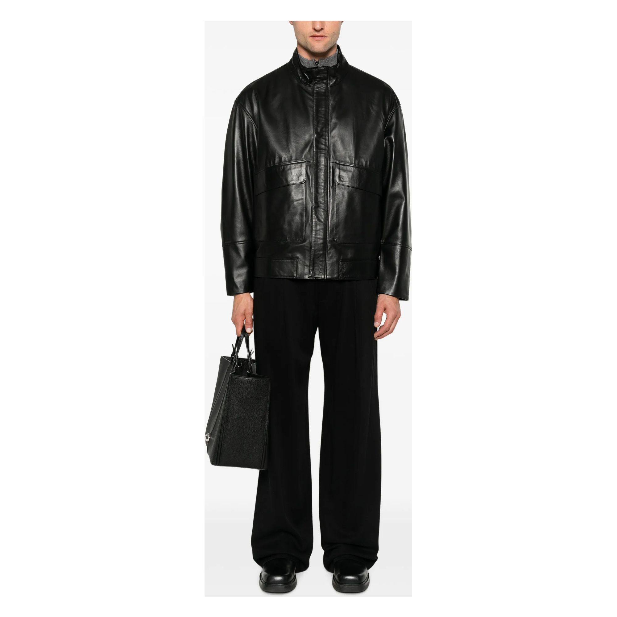 SERGIO MORETTI Odinė striukė vyrams, Juoda, Leather jacket 2