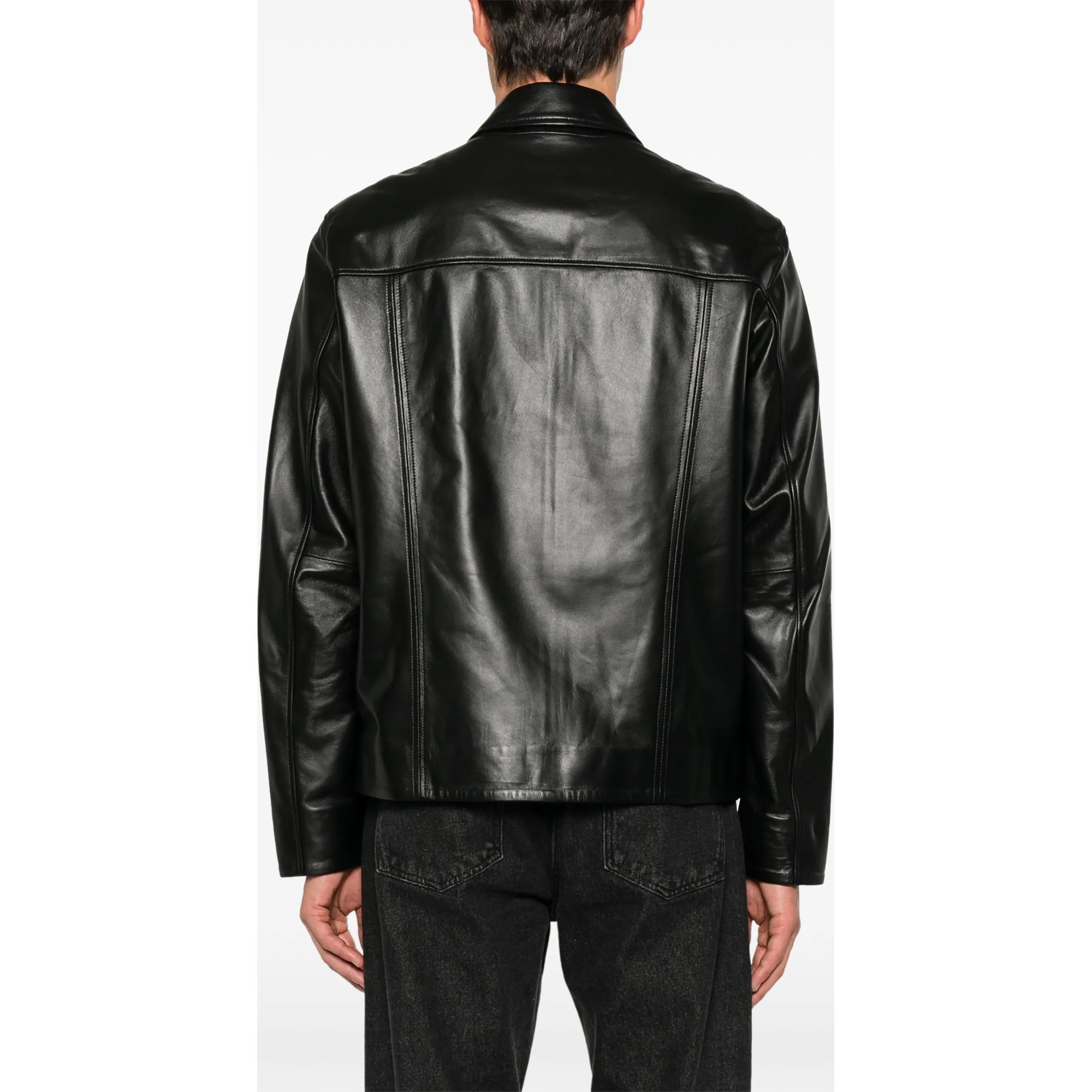 SERGIO MORETTI Odinė striukė vyrams, Juoda, Leather jacket 4