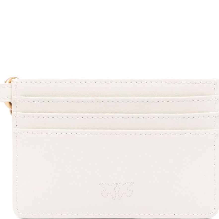 PINKO Kortelių dėklas moterims, Balta, Leather card holder with chain 2