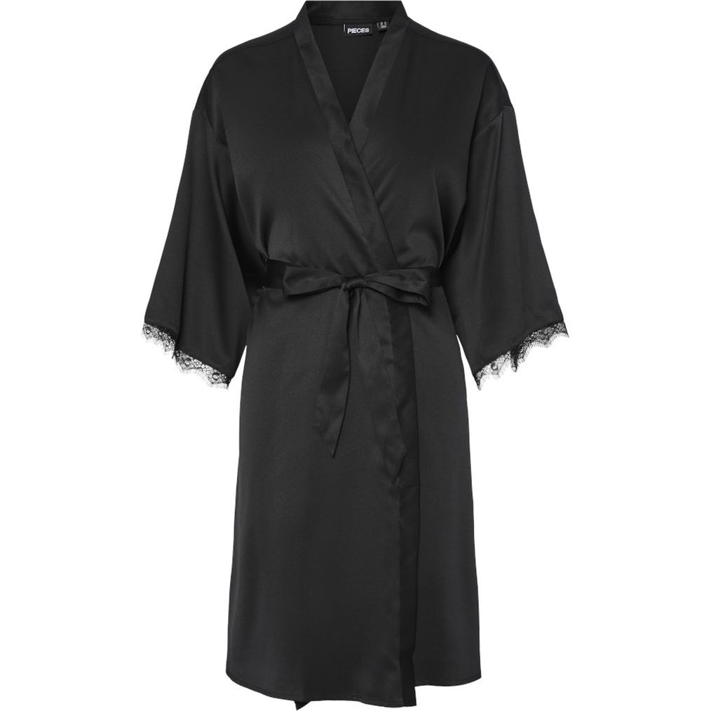 PIECES Chalatas moterims, Juoda, Anovi satin night kimono 1