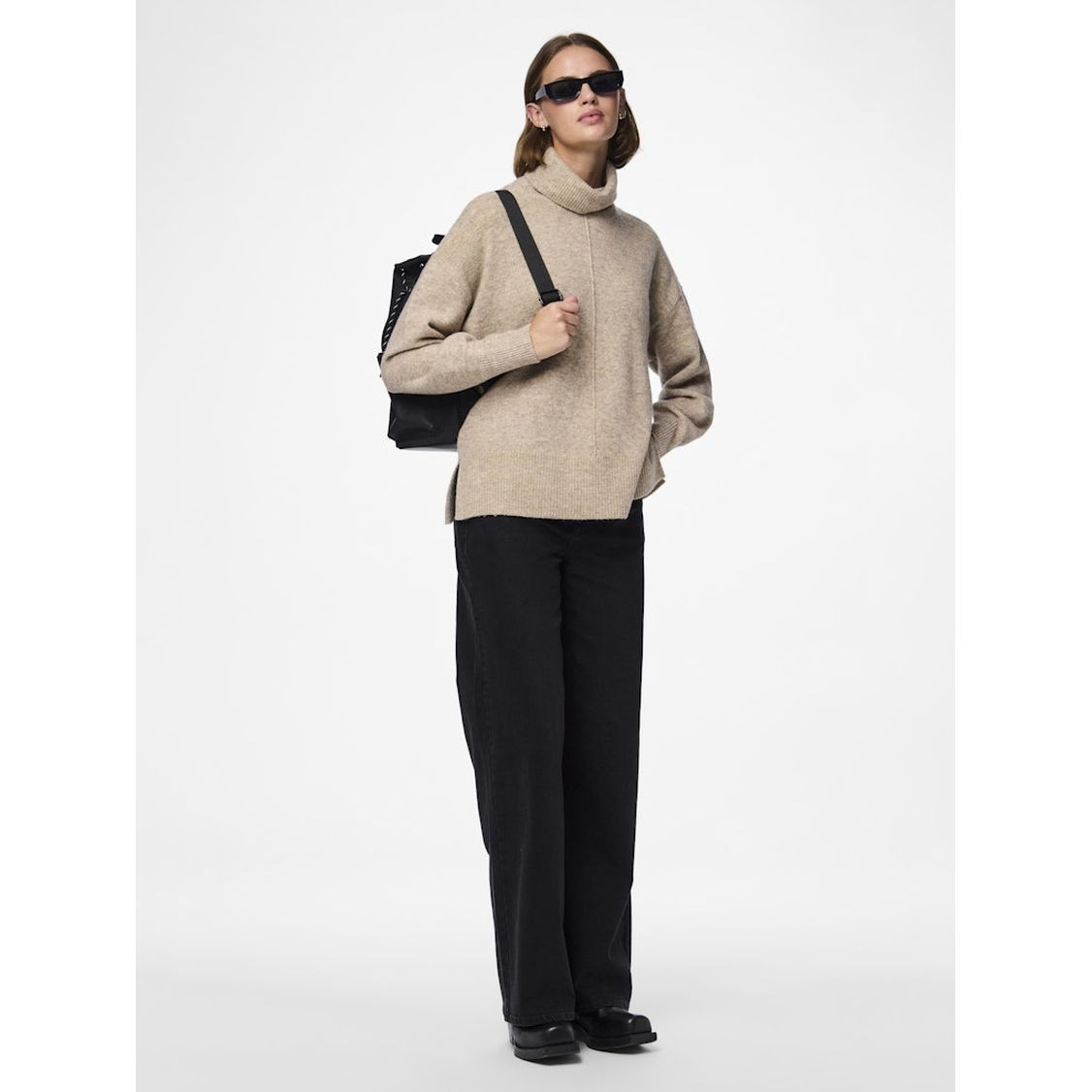PIECES Megztinis su kaklu moterims, Smėlio, Malou rollneck knit 6