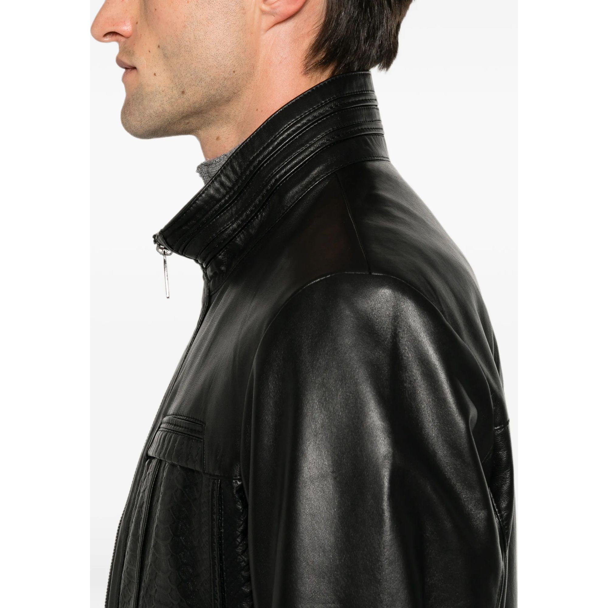 SERGIO MORETTI Odinė striukė vyrams, Juoda, Leather jacket 5