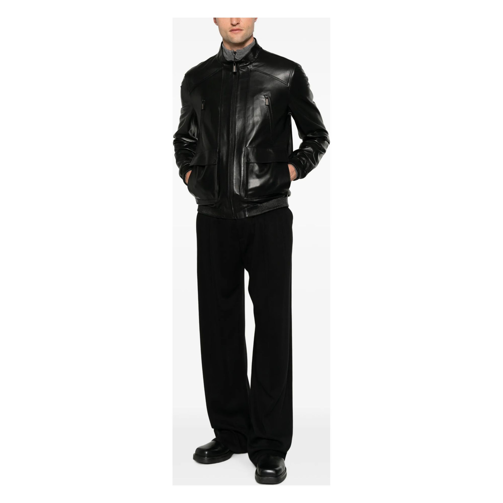 SERGIO MORETTI Odinė striukė vyrams, Juoda, Leather jacket 2