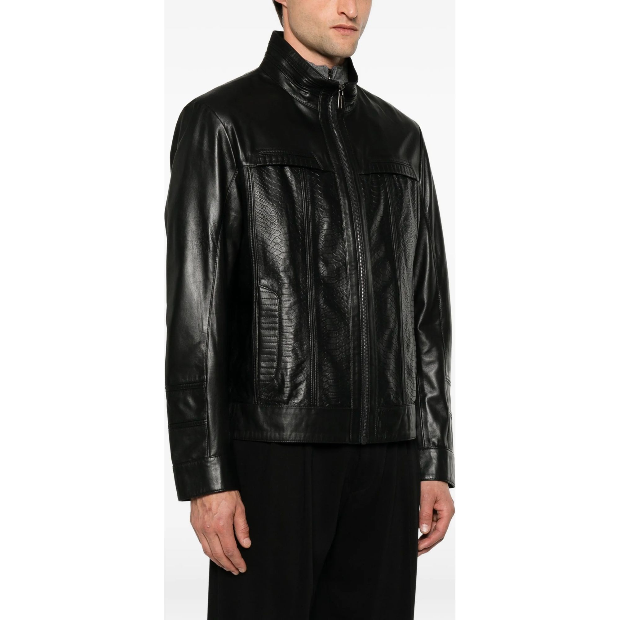 SERGIO MORETTI Odinė striukė vyrams, Juoda, Leather jacket 3