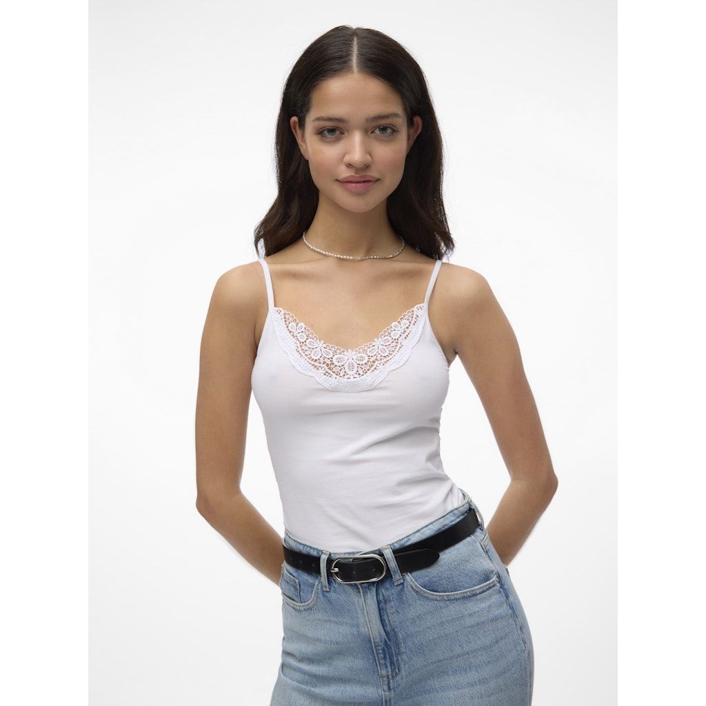 VERO MODA Marškinėliai moterims, Balta, VMINGE LACE SINGLET 3