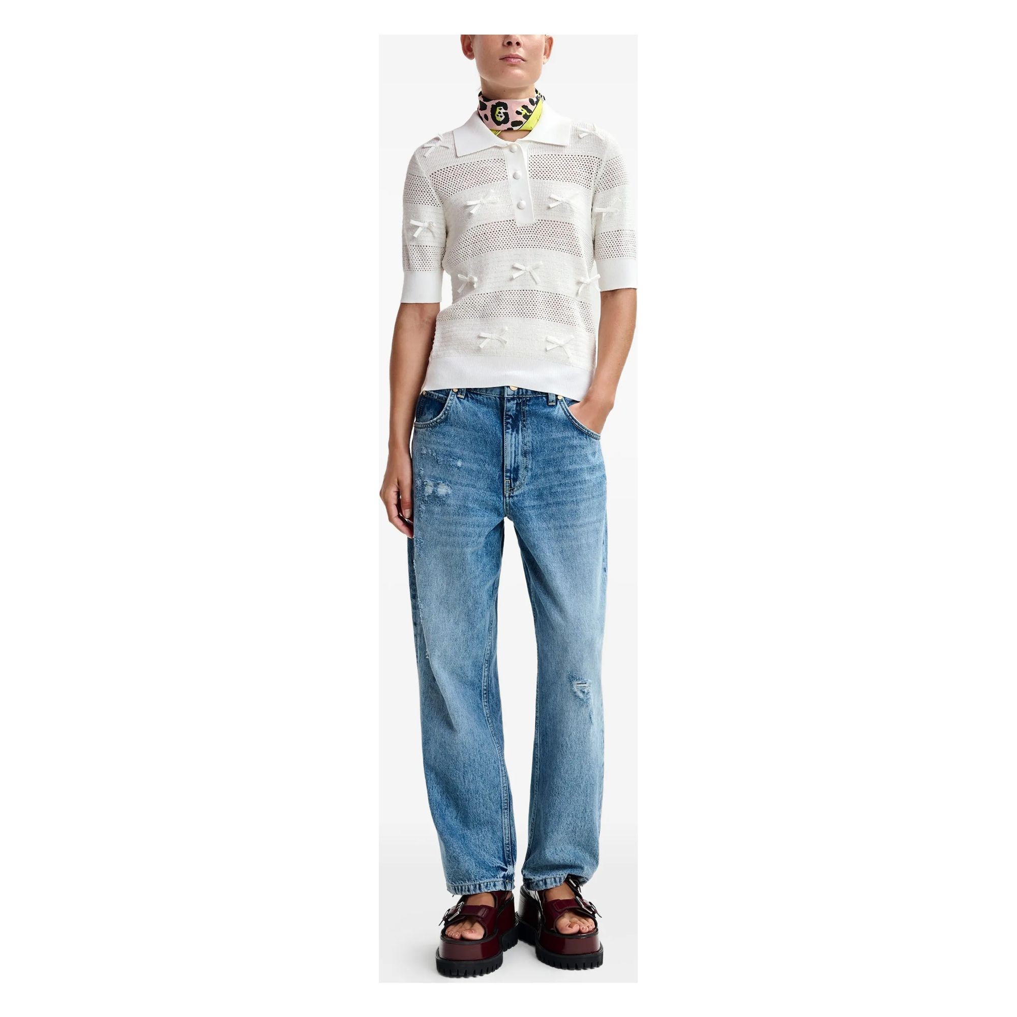 ESSENTIEL ANTWERP Polo marškiniai trumpos rank. moterims, Balta, 2 knit polo with bows 2