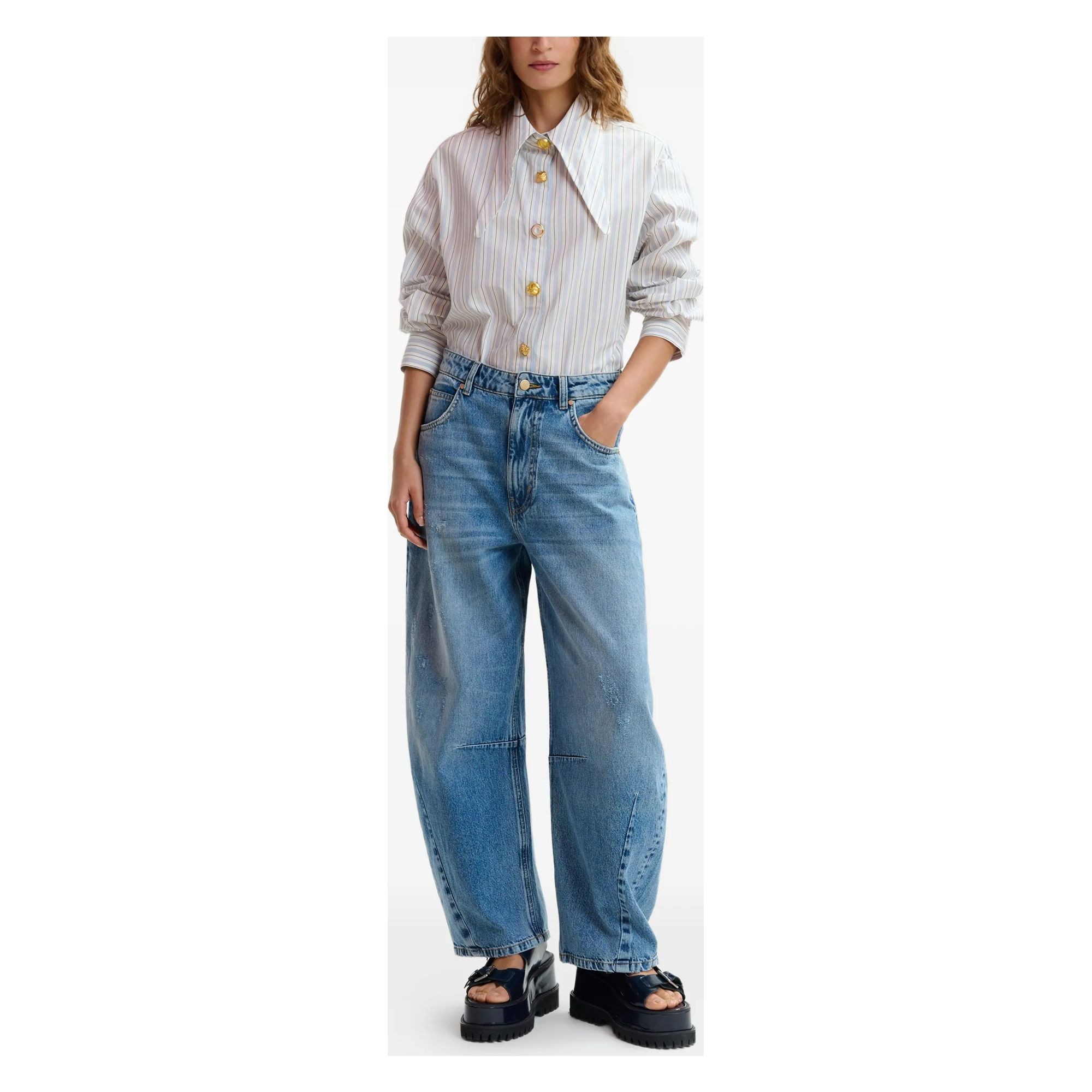 ESSENTIEL ANTWERP Platūs džinsai moterims, Mėlyna, 1 barrel leg jeans 2