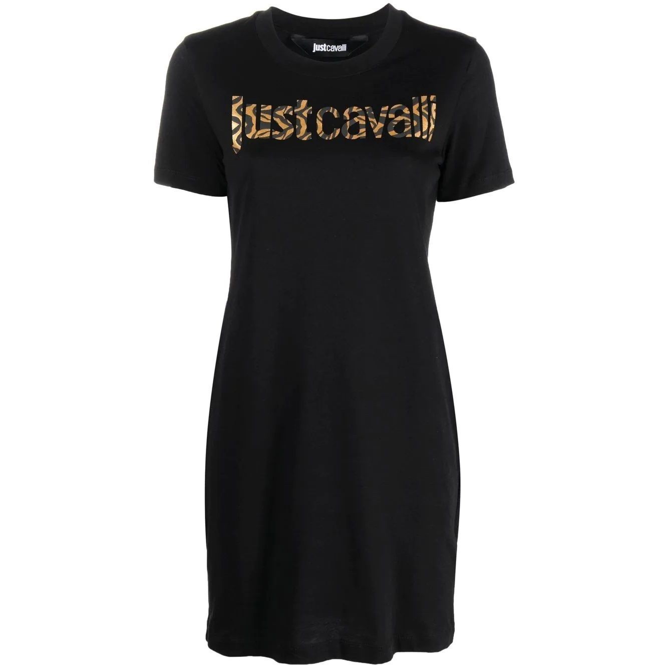 JUST CAVALLI Mini suknelė moterims, Juoda, Logo tiger gold dress 1