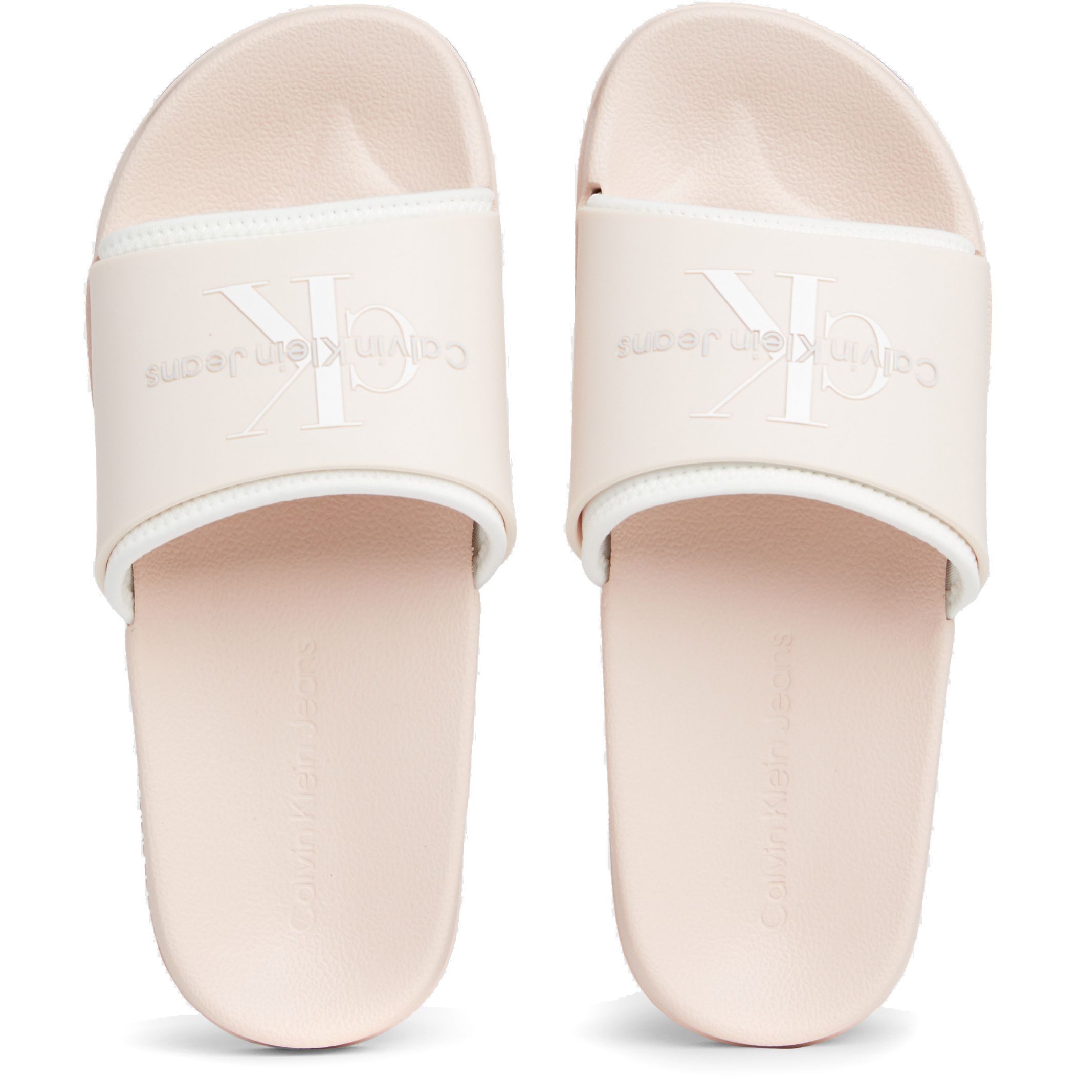 CALVIN KLEIN JEANS Guminės šlepetės moterims, Smėlio, Slide monogram 4