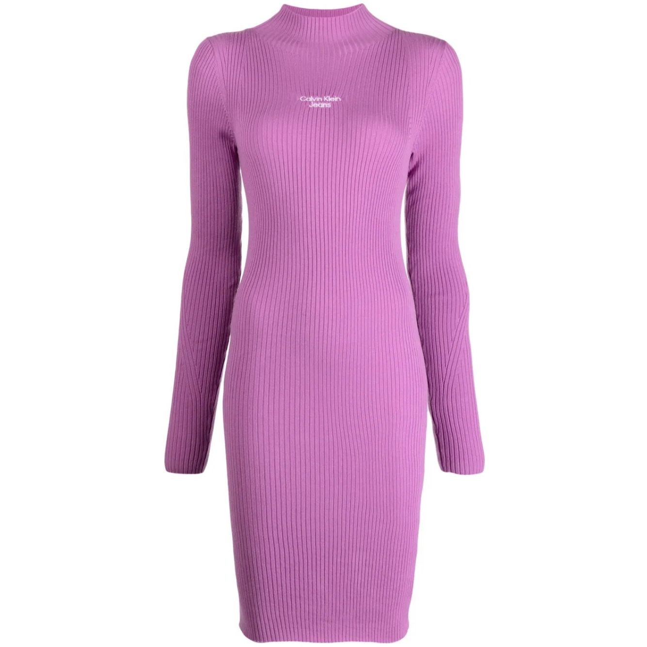 CALVIN KLEIN JEANS Megzta suknelė moterims, purple, Stacked logo sweater dress 1