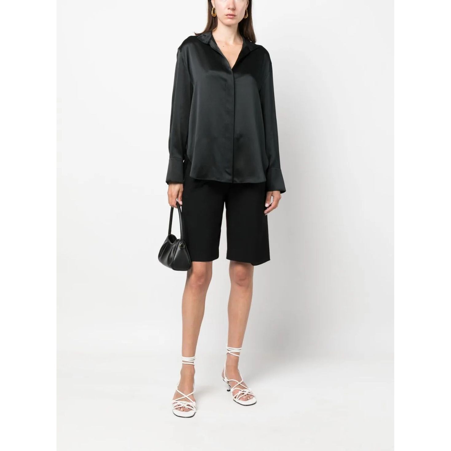 VINCE Palaidinės moterims, Juoda, Long sleeve stand blouse 2