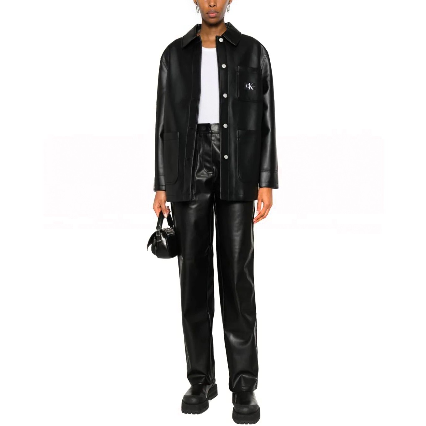 CALVIN KLEIN JEANS Odinis švarkas moterims, Juoda, Faux leather utility jacket 2