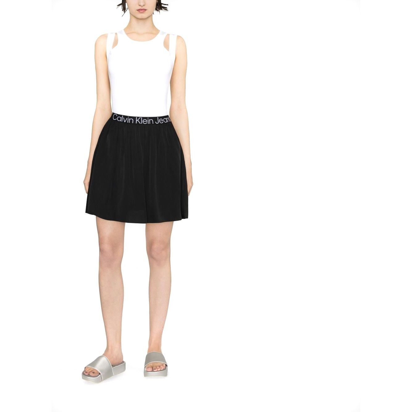 CALVIN KLEIN JEANS Mini sijonas moterims, Juoda, Logo elastic mini skirt 2