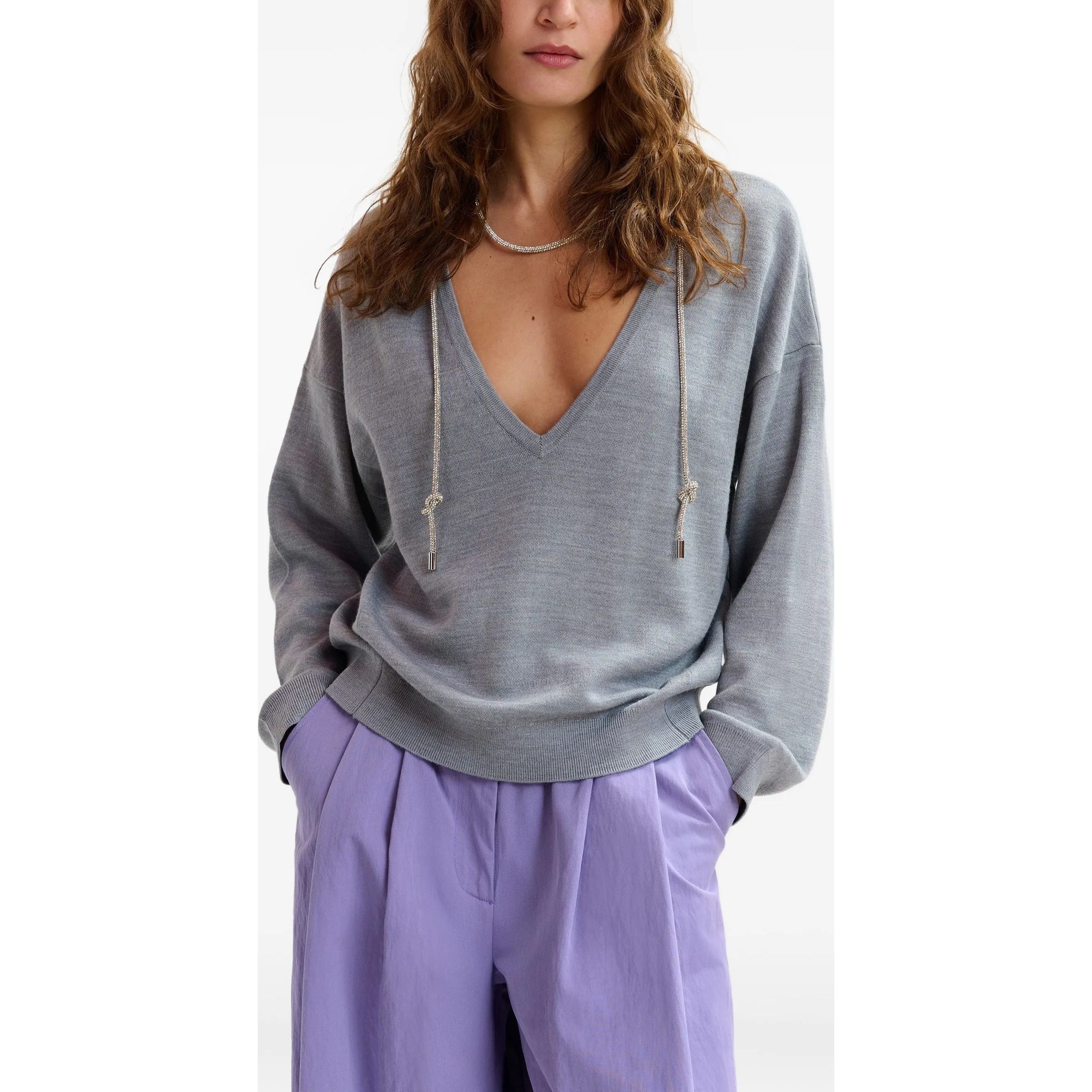 ESSENTIEL ANTWERP Megztinis moterims, Pilka, 1 pullover with necklace 3