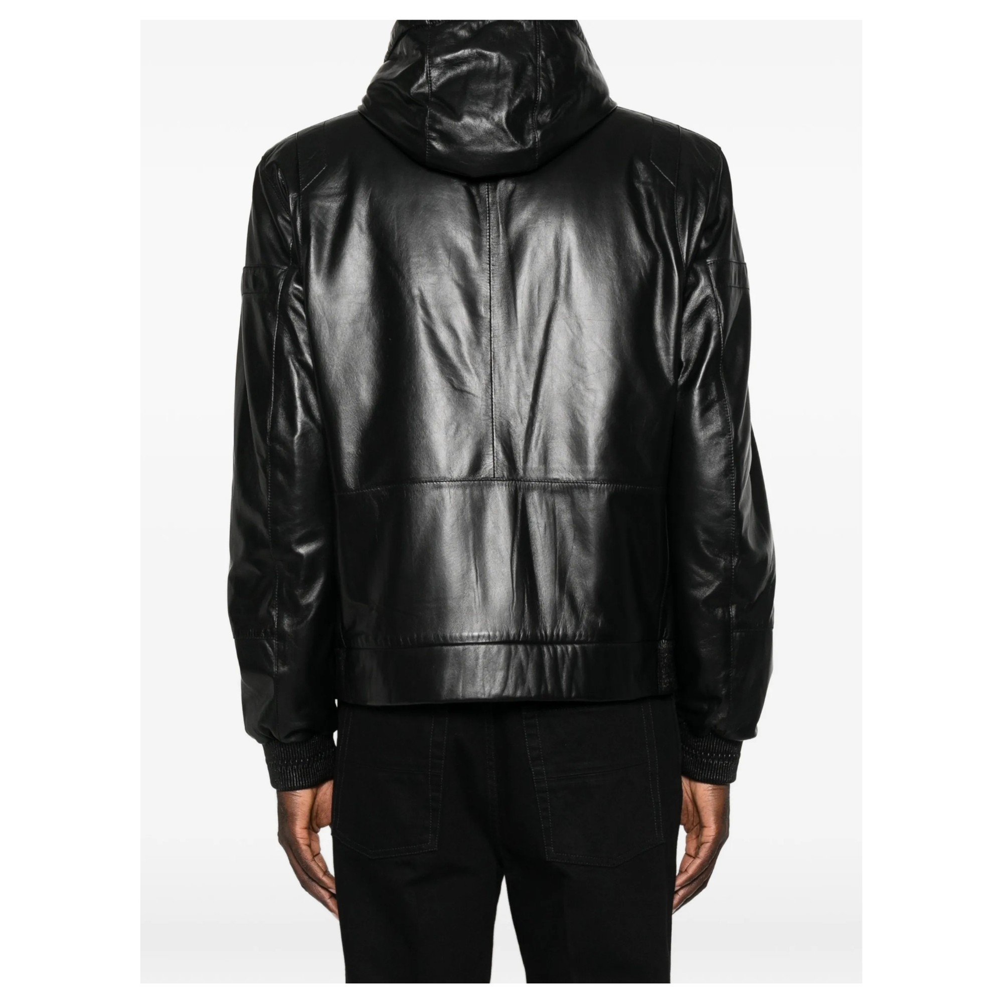 SERGIO MORETTI Odinė striukė vyrams, Juoda, Leather jacket 3