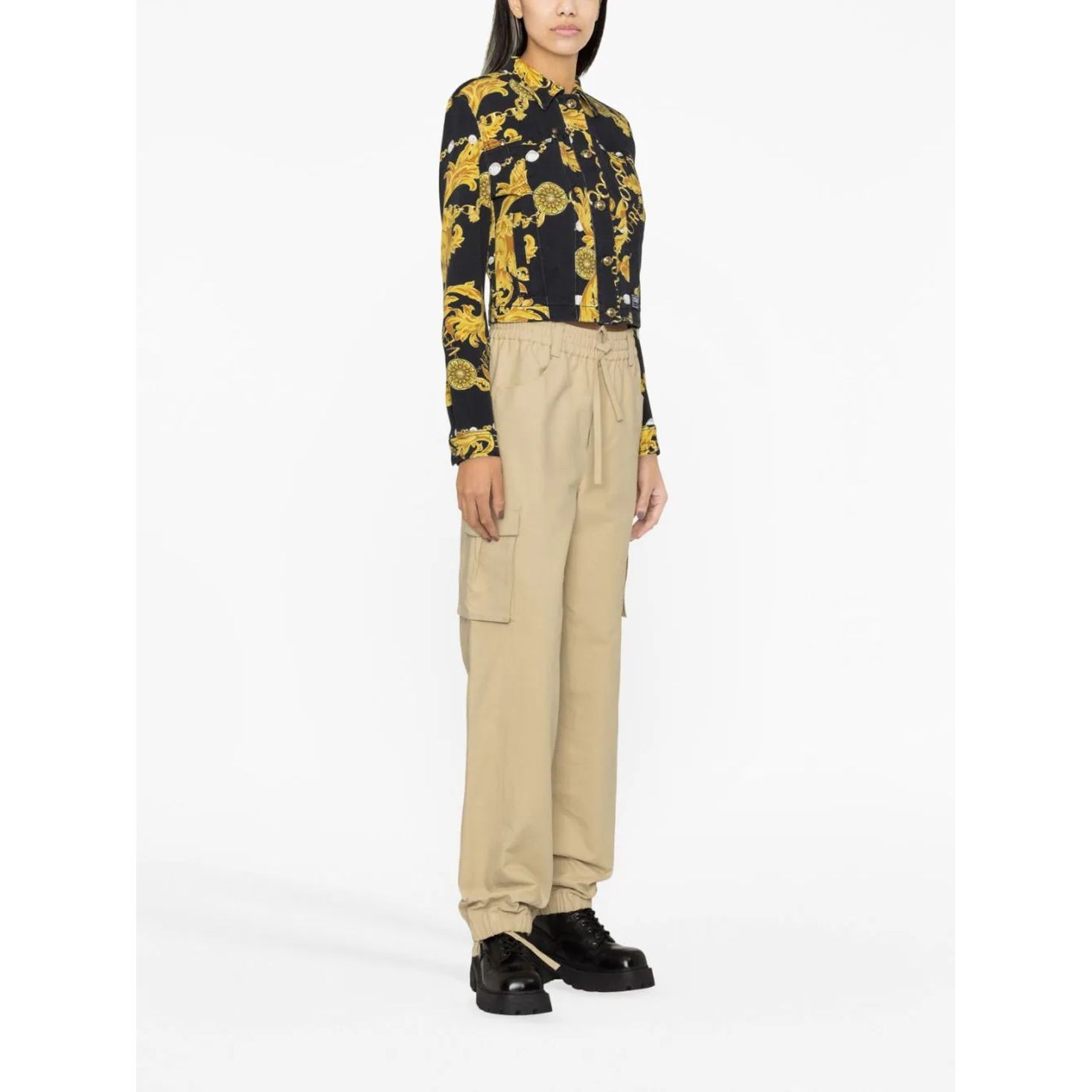 VERSACE JEANS CUTURE Džinsinis švarkas moterims, Juoda, Chain couture jacket 4