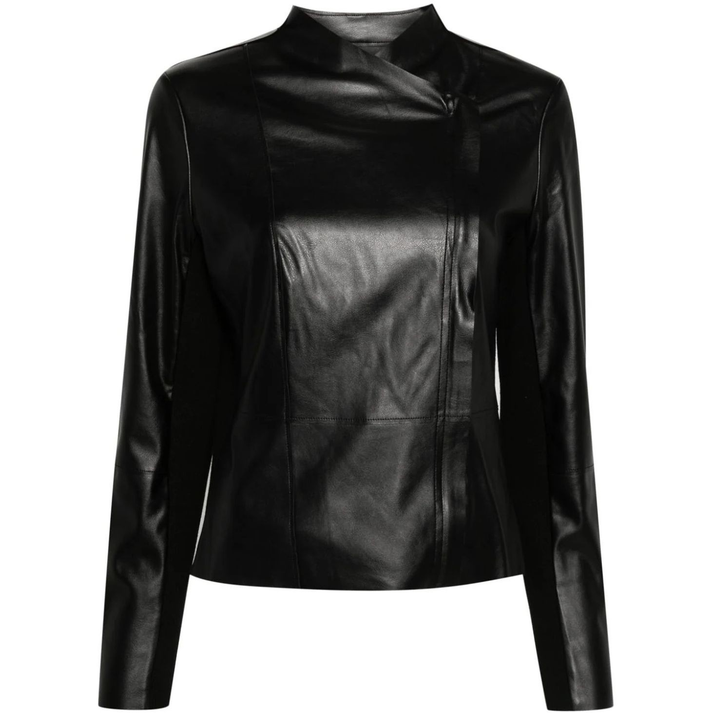 DKNY Odinė striukė moterims, Juoda, Frnt rib bk moto jacket 1