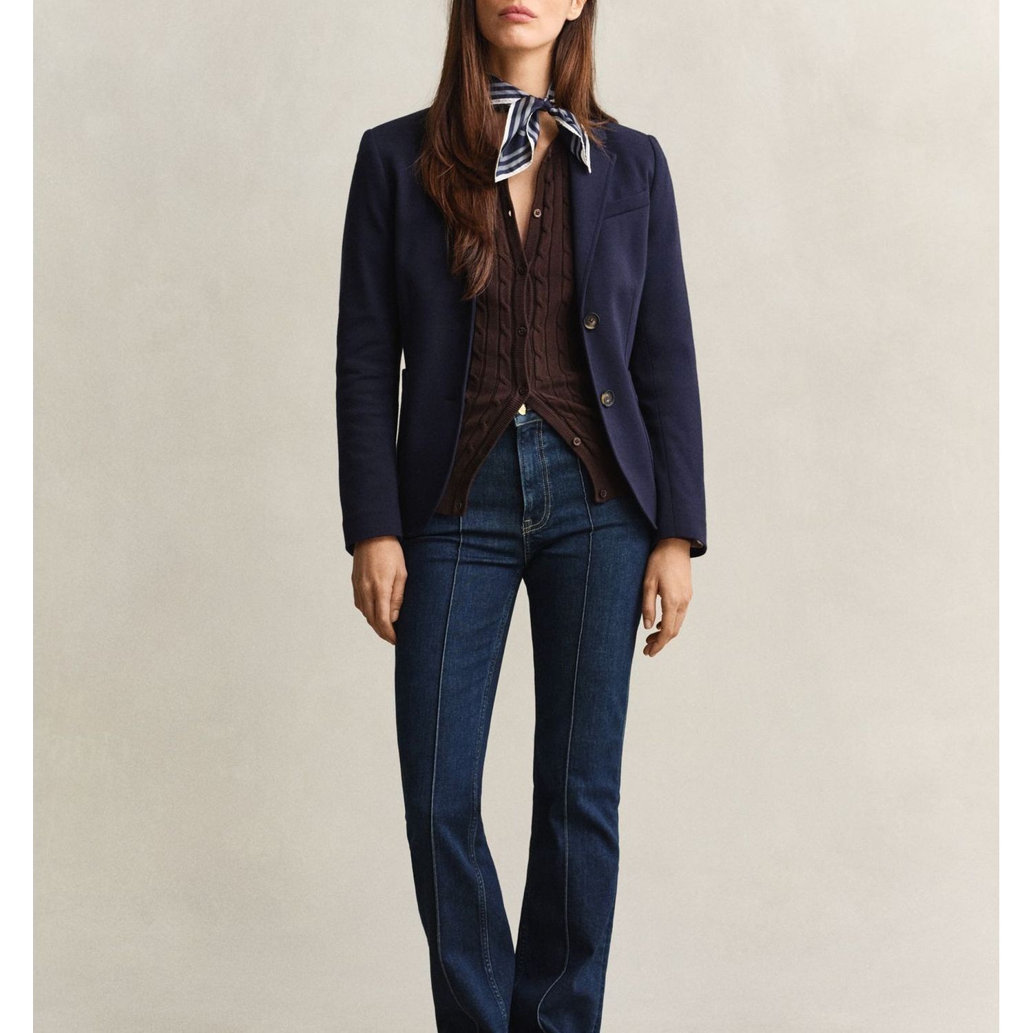 GANT Kardiganas moterims, Ruda, Stretch cotton cable cardigan 5