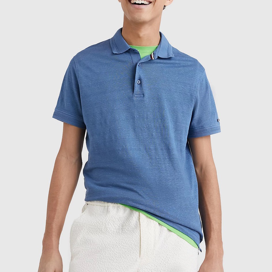 TOMMY HILFIGER Polo marškiniai trumpos rank. vyrams, Mėlyna, Dc premium linen polo 2