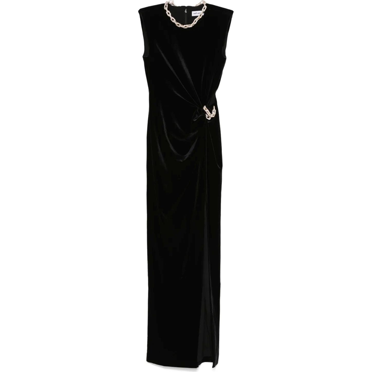 SELF PORTRAIT Maxi suknelė moterims, Juoda, Embellished velvet maxi dress
