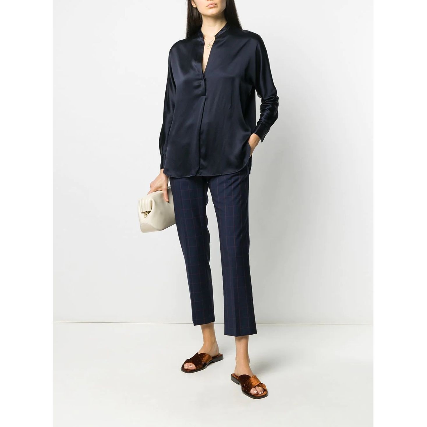 VINCE Palaidinės moterims, Mėlyna, Band collar blouse 2