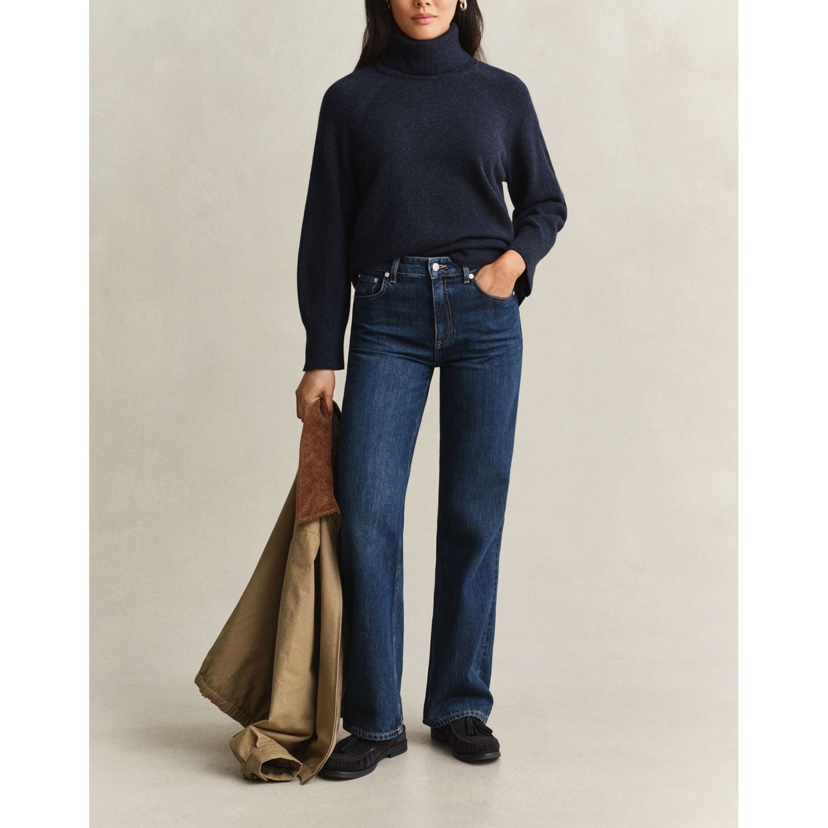GANT Megztinis su kaklu moterims, Mėlyna, Wool cashmere turtleneck 5