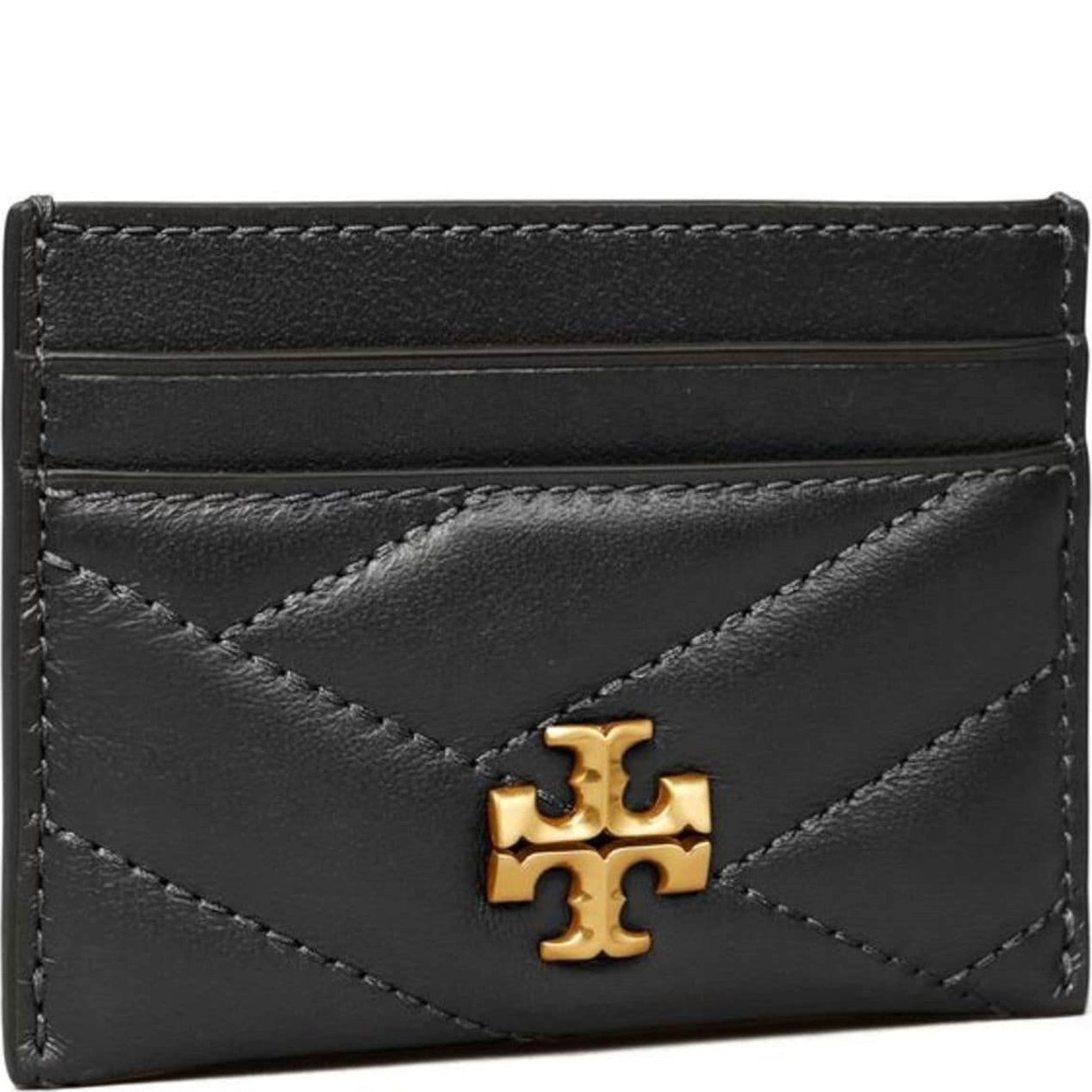 TORY BURCH Piniginė moterims, Juoda, Kira chevron card case 2