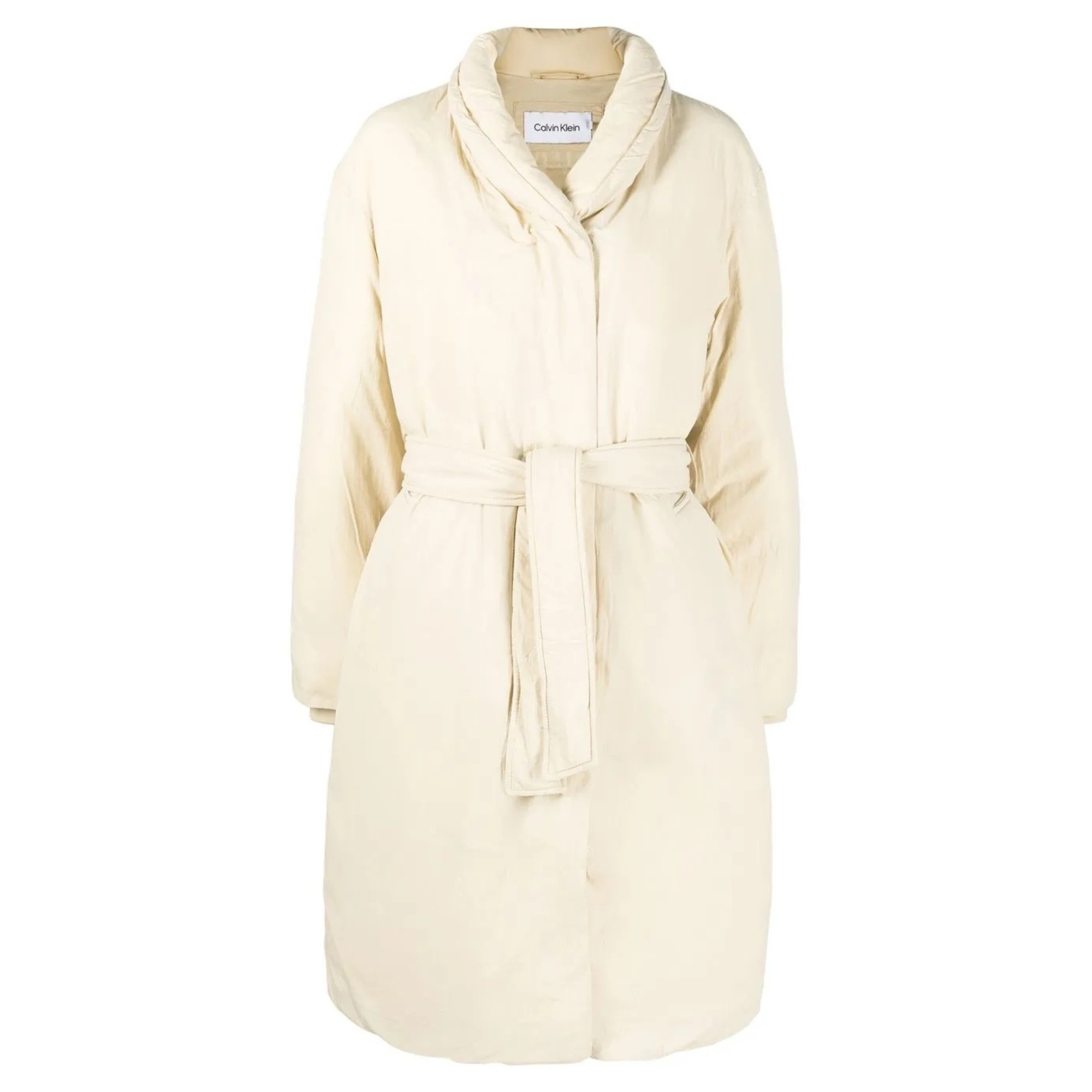 CALVIN KLEIN Pūkinis paltas moterims, Smėlio, Down wrap puffer coat 1