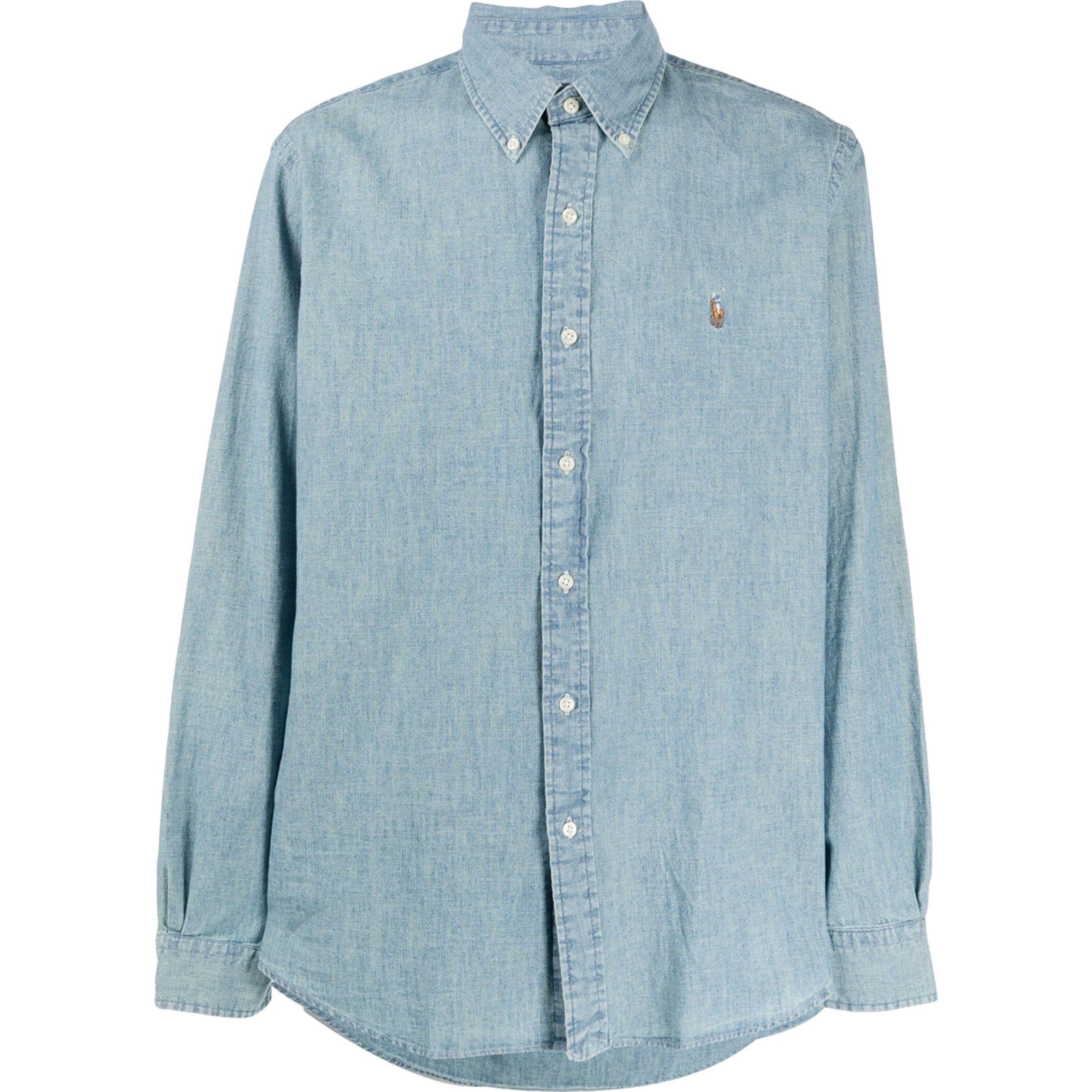 POLO RALPH LAUREN Marškiniai ilgomis rankovėmis vyrams, Mėlyna, Custom fit chambray shirt 1