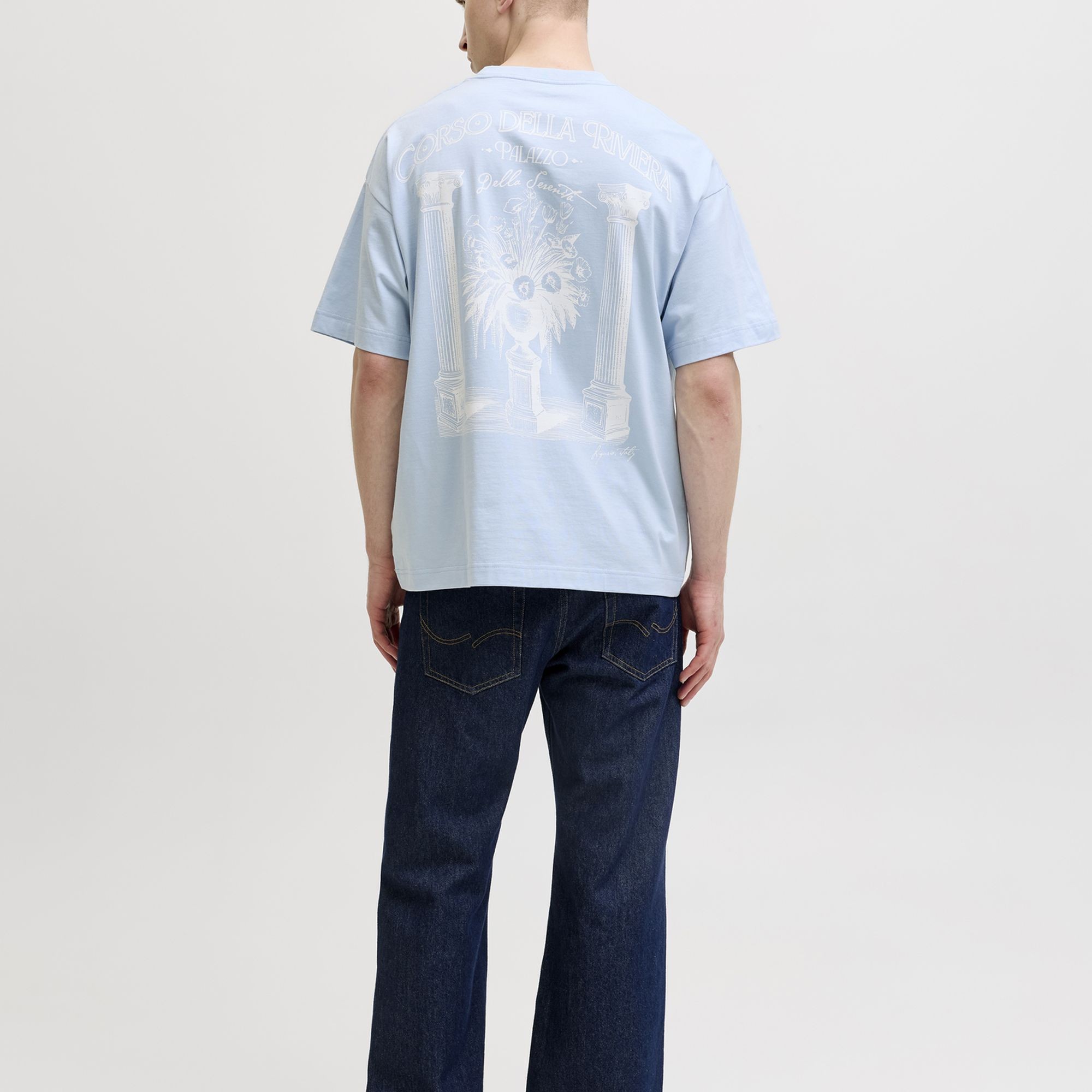 JACK & JONES Marškinėliai vyrams, Mėlyna, Coted azur mono back 4