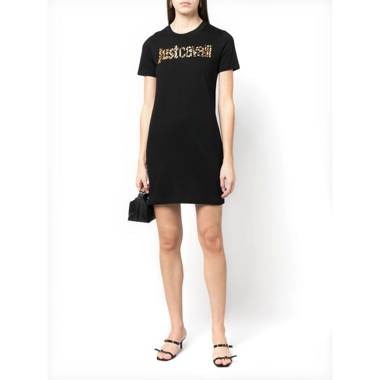 JUST CAVALLI Mini suknelė moterims, Juoda, Logo tiger gold dress 2
