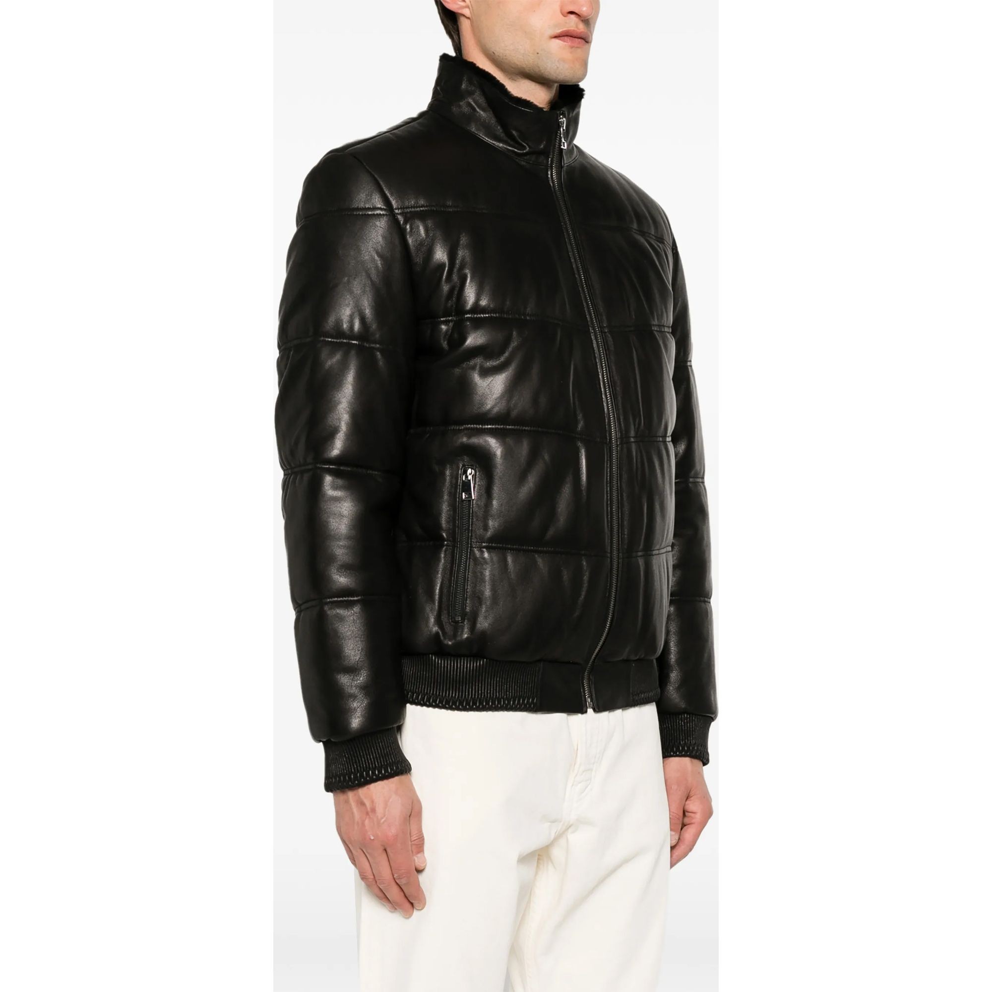 SERGIO MORETTI Odinė striukė vyrams, Juoda, Leather jacket 3