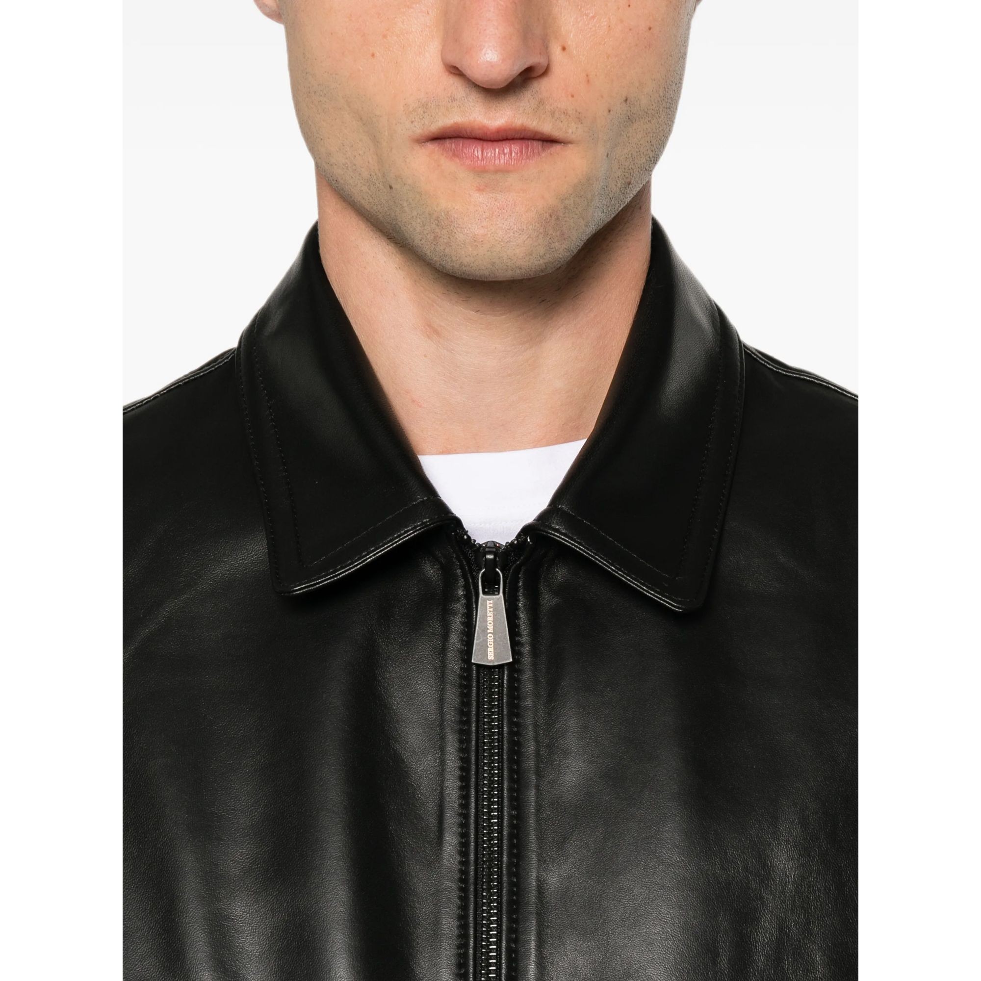 SERGIO MORETTI Odinė striukė vyrams, Juoda, Leather jacket 5