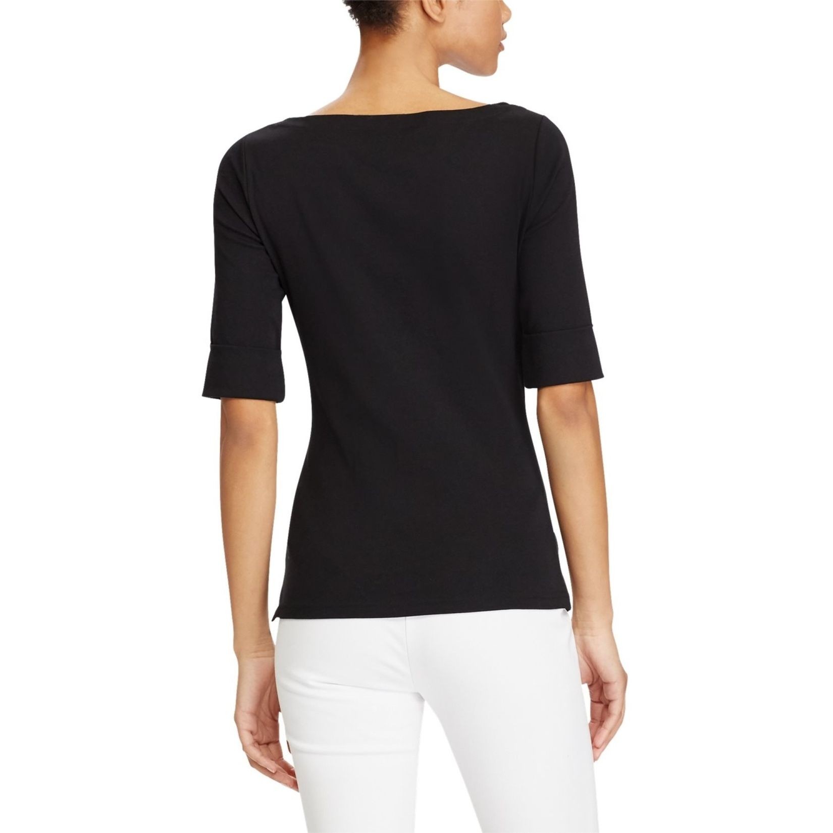 LAUREN RALPH LAUREN Marškiniai trump. rankovėmis moterims, Juoda, Stretch cotton boatneck top 3