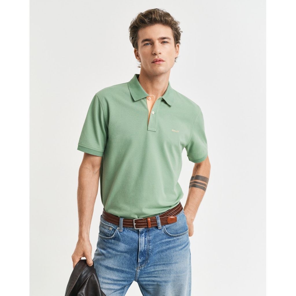 GANT Polo marškiniai trumpos rank. vyrams, Žalia, Reg contrast pique SS polo 2