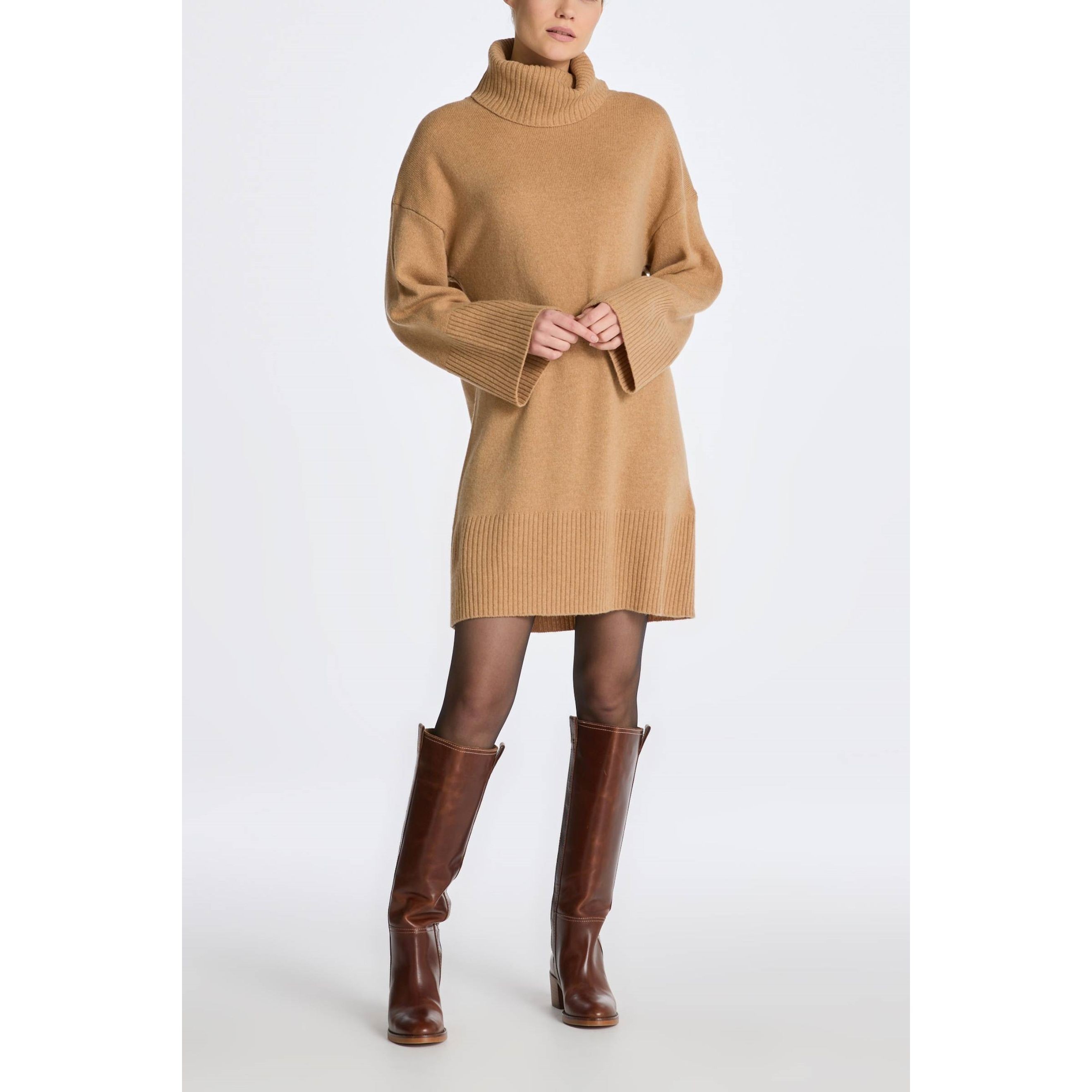 GANT Midi suknelė moterims, Žalia, LOUNGE ROLLNECK DRESS 2