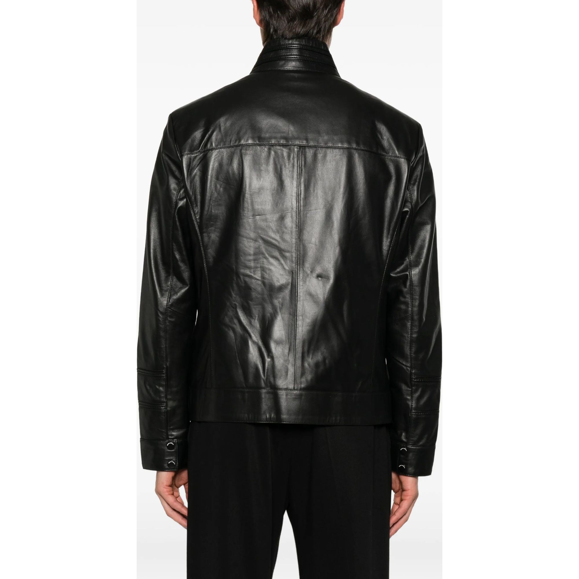 SERGIO MORETTI Odinė striukė vyrams, Juoda, Leather jacket 4