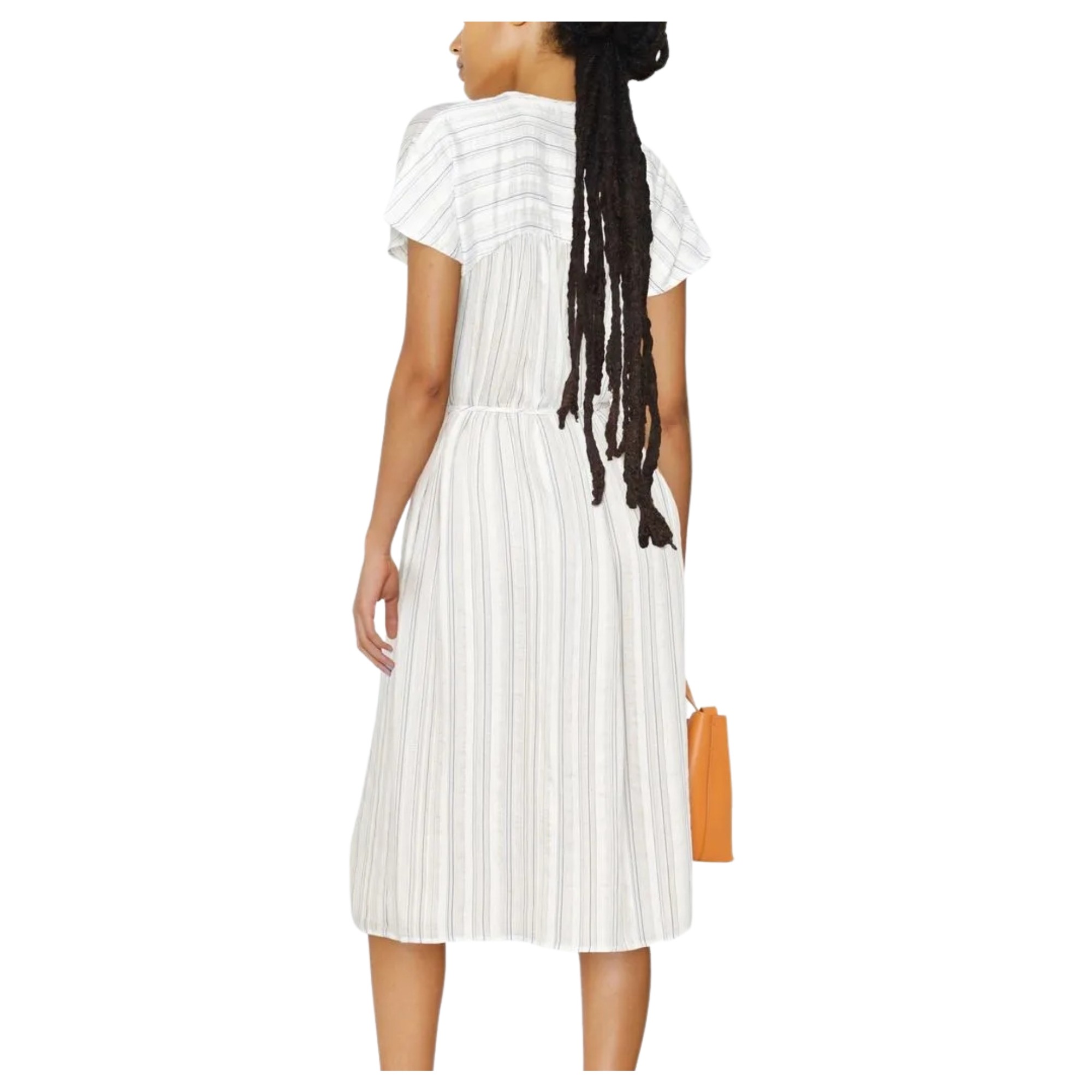 VINCE Midi suknelė moterims, Balta, Drapey stripe shirred dress 3