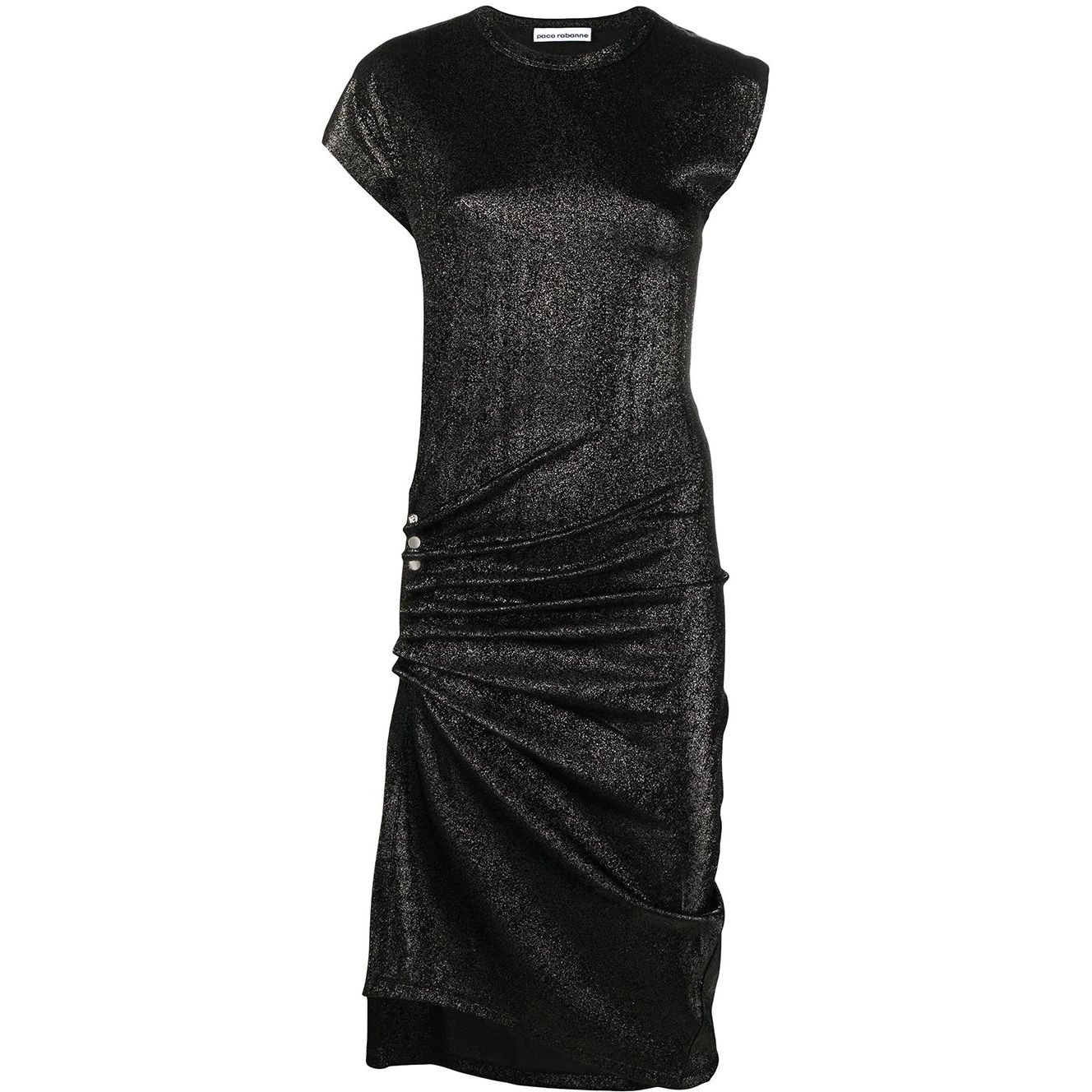 PACO RABANNE Midi suknelė moterims, Juoda, Asymmetric midi dress 1