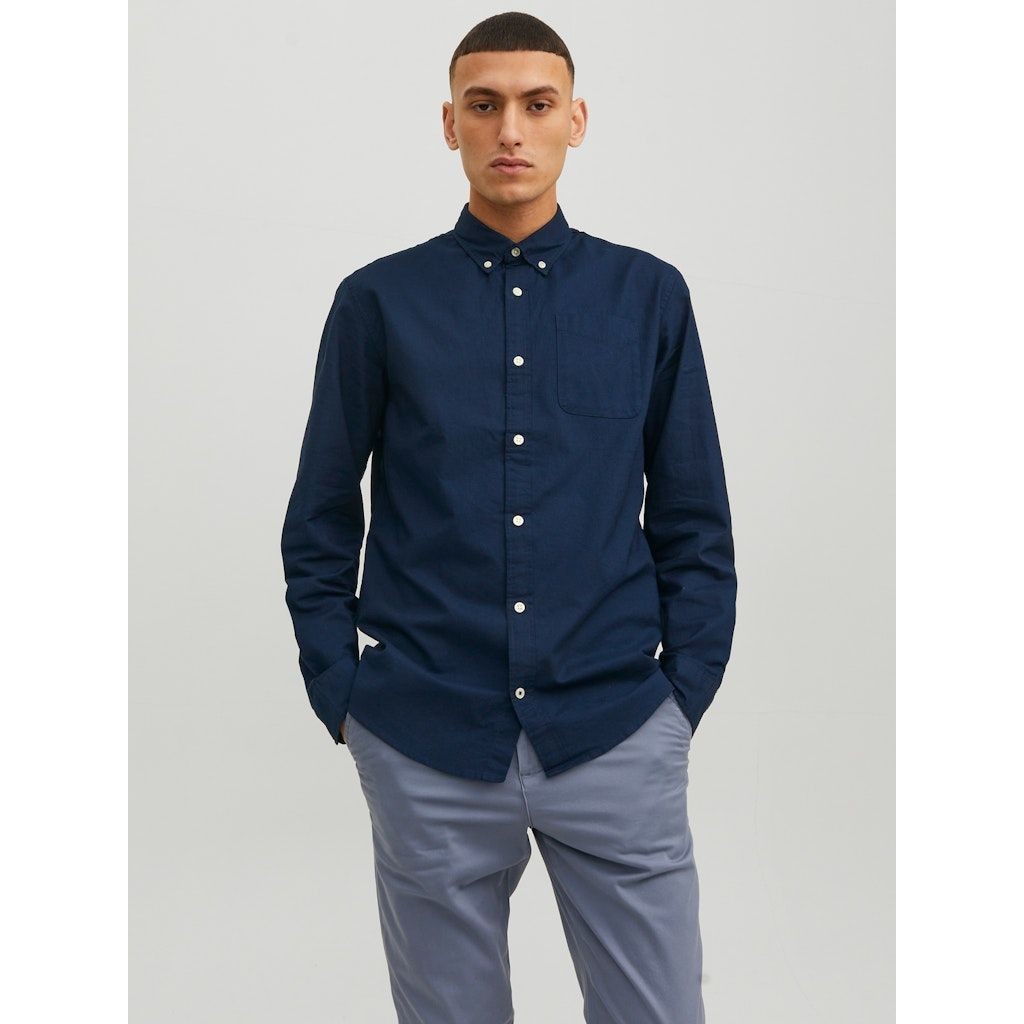 JACK & JONES Marškiniai vyrams, Mėlyna, JJEOXFORD SHIRT LS NOO 4
