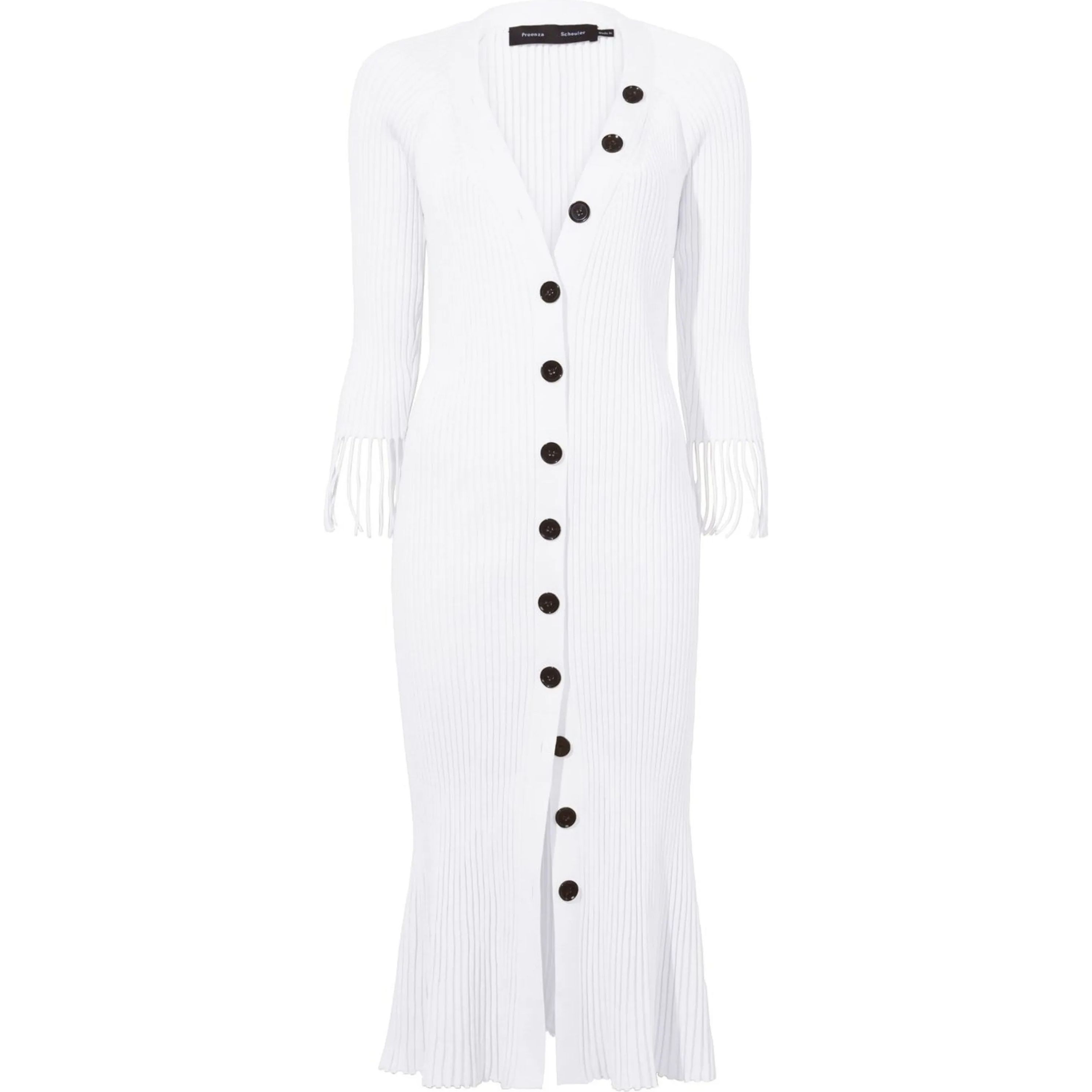 PROENZA SCHOULER Megzta suknelė moterims, Balta, Rib knit fringe sleeve dress