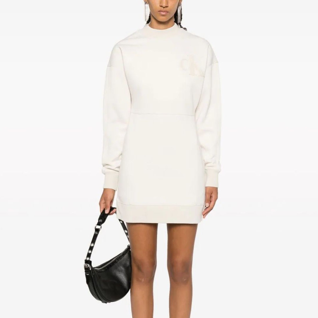 CALVIN KLEIN JEANS Midi suknelė moterims, Smėlio, Chenille ck hwk dress 2