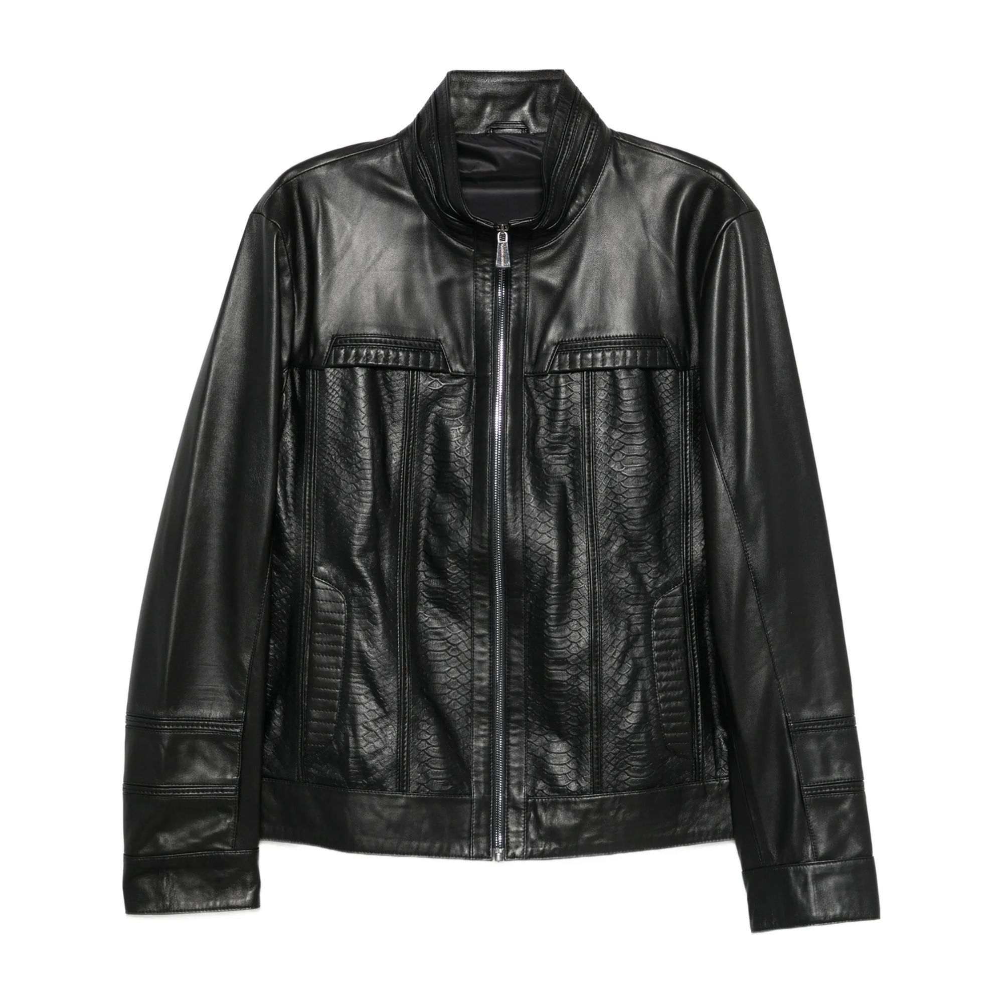 SERGIO MORETTI Odinė striukė vyrams, Juoda, Leather jacket 1
